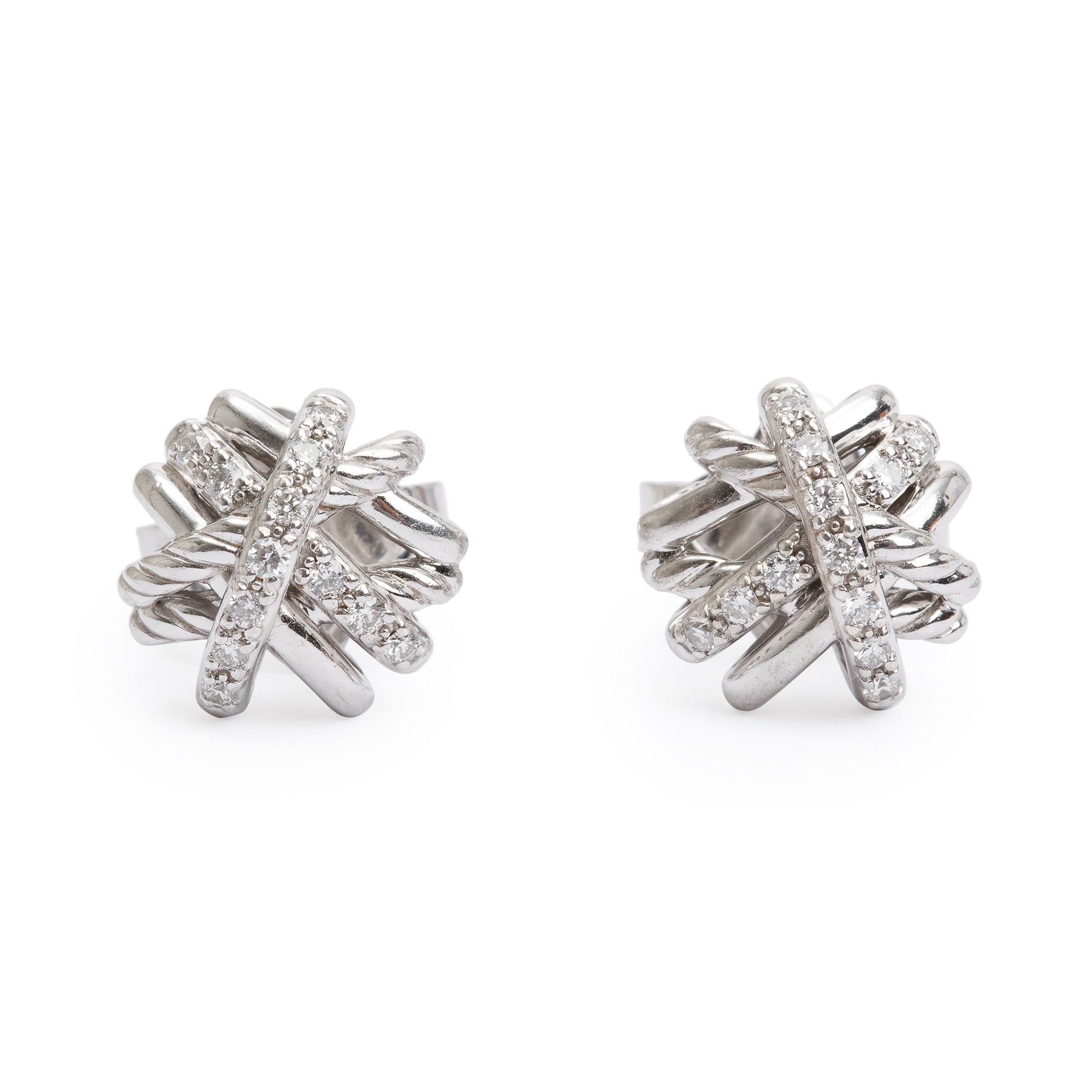 David Yurman Sterling Silver Diamond Crossover 11MM Stud Earrings