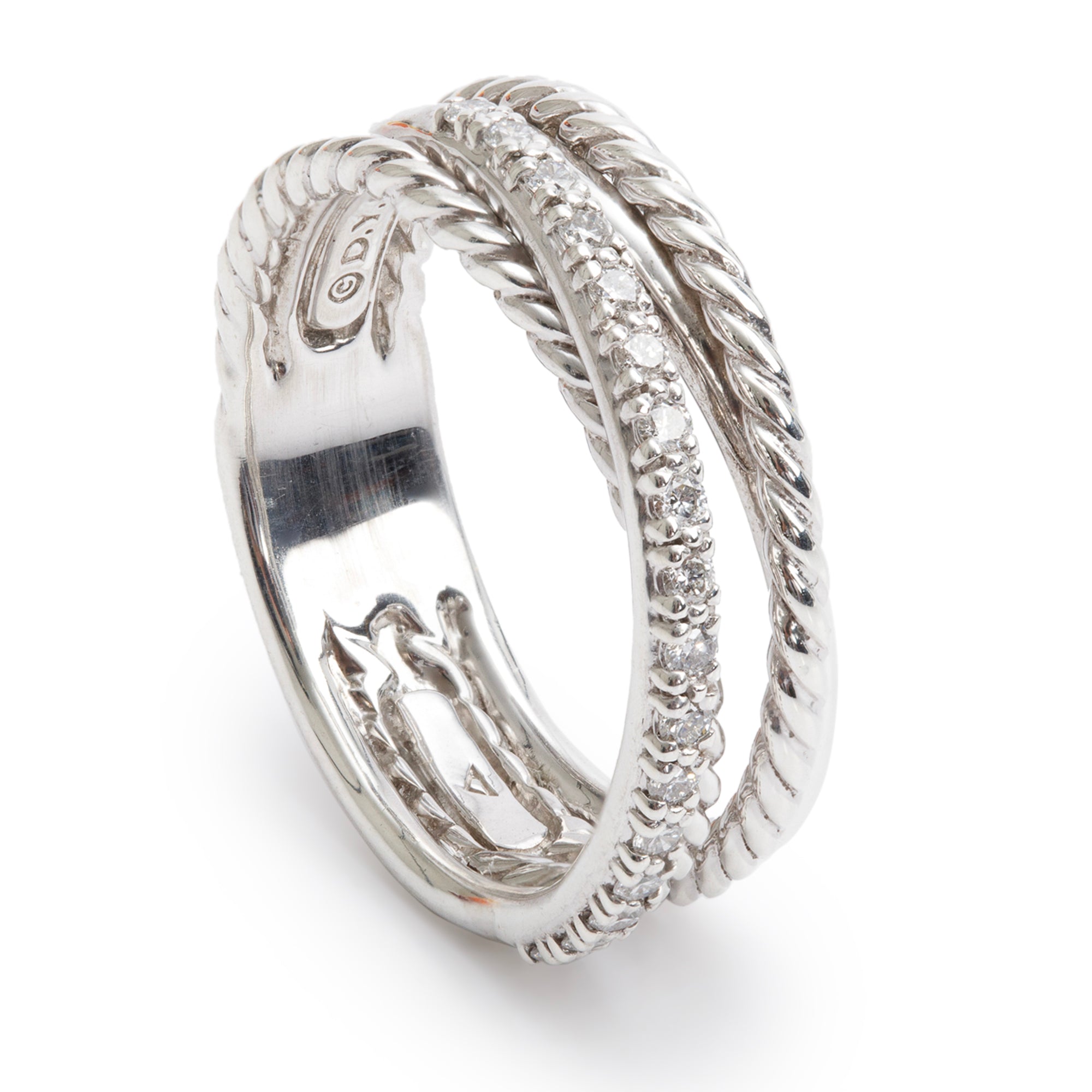 David Yurman Sterling Silver Diamond Crossover Ring, Size 7