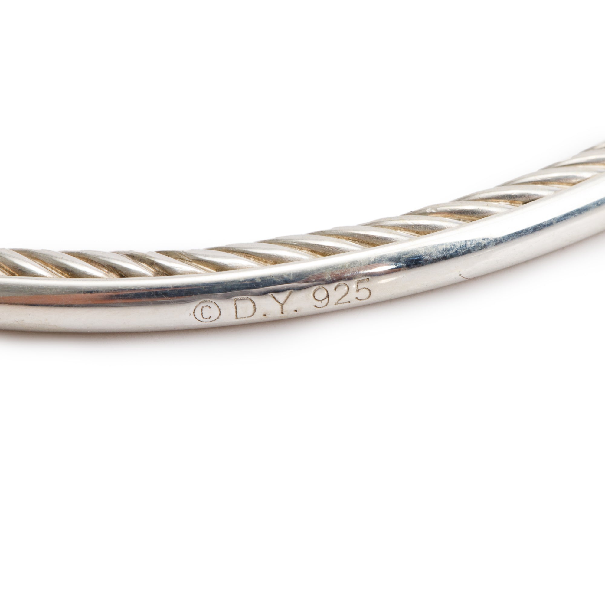 David Yurman Sterling Silver Diamond Oval Station 3 MM Cable Bangle Bracelet