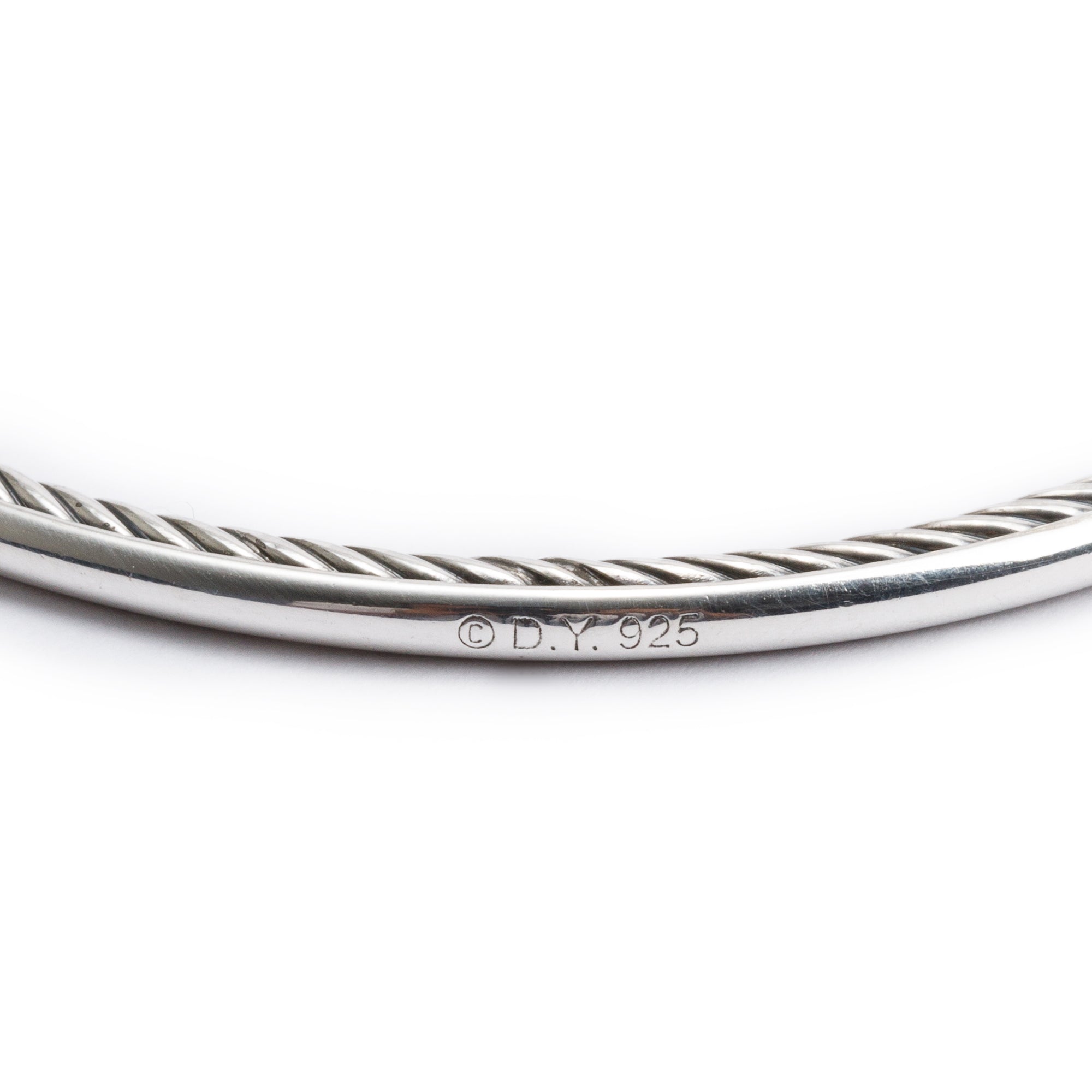 David Yurman Sterling Silver Diamond Oval Station 3 MM Cable Bangle Bracelet