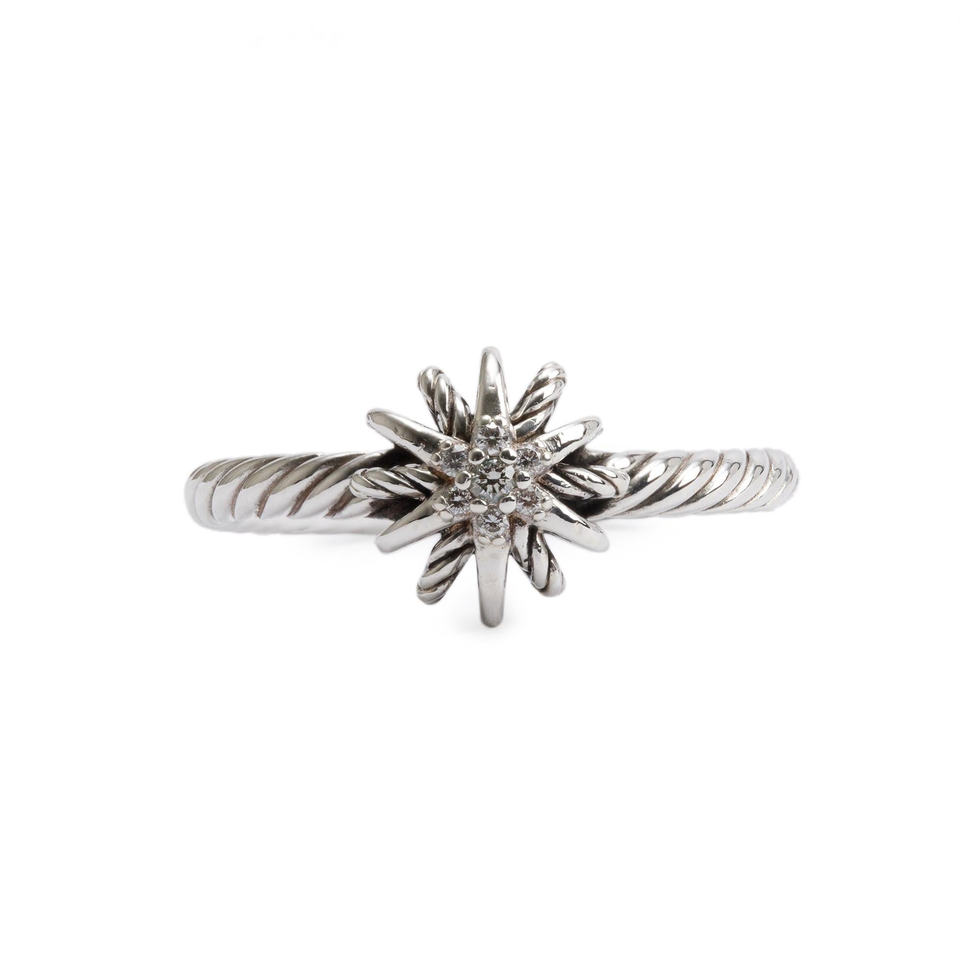 David Yurman Sterling Silver Diamond Petite Starburst Ring, Size 7.5