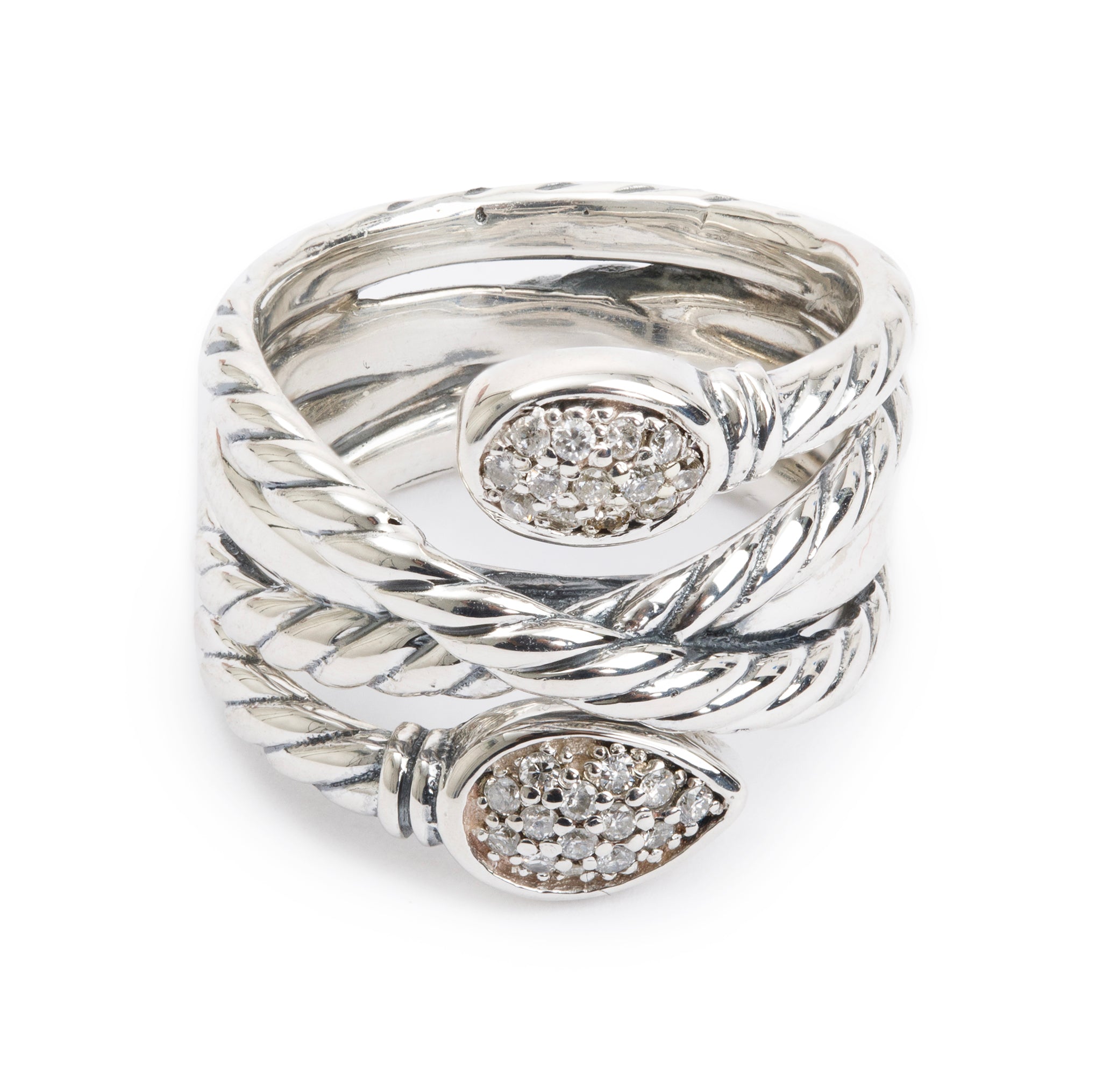 David Yurman Sterling Silver Diamond Renaissance Crossover Ring, Size 6.25