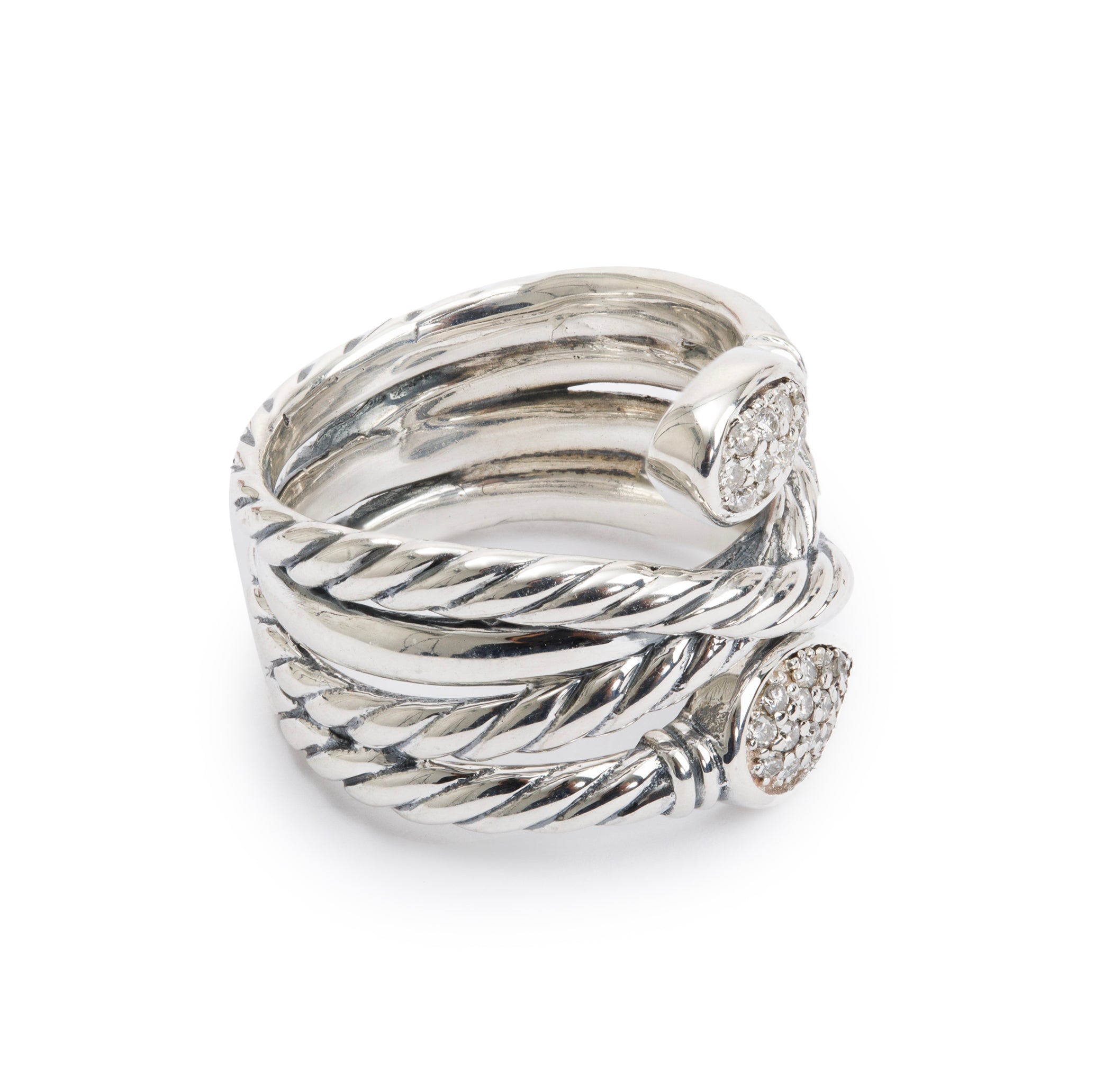 David Yurman Sterling Silver Diamond Renaissance Crossover Ring, Size 6.25