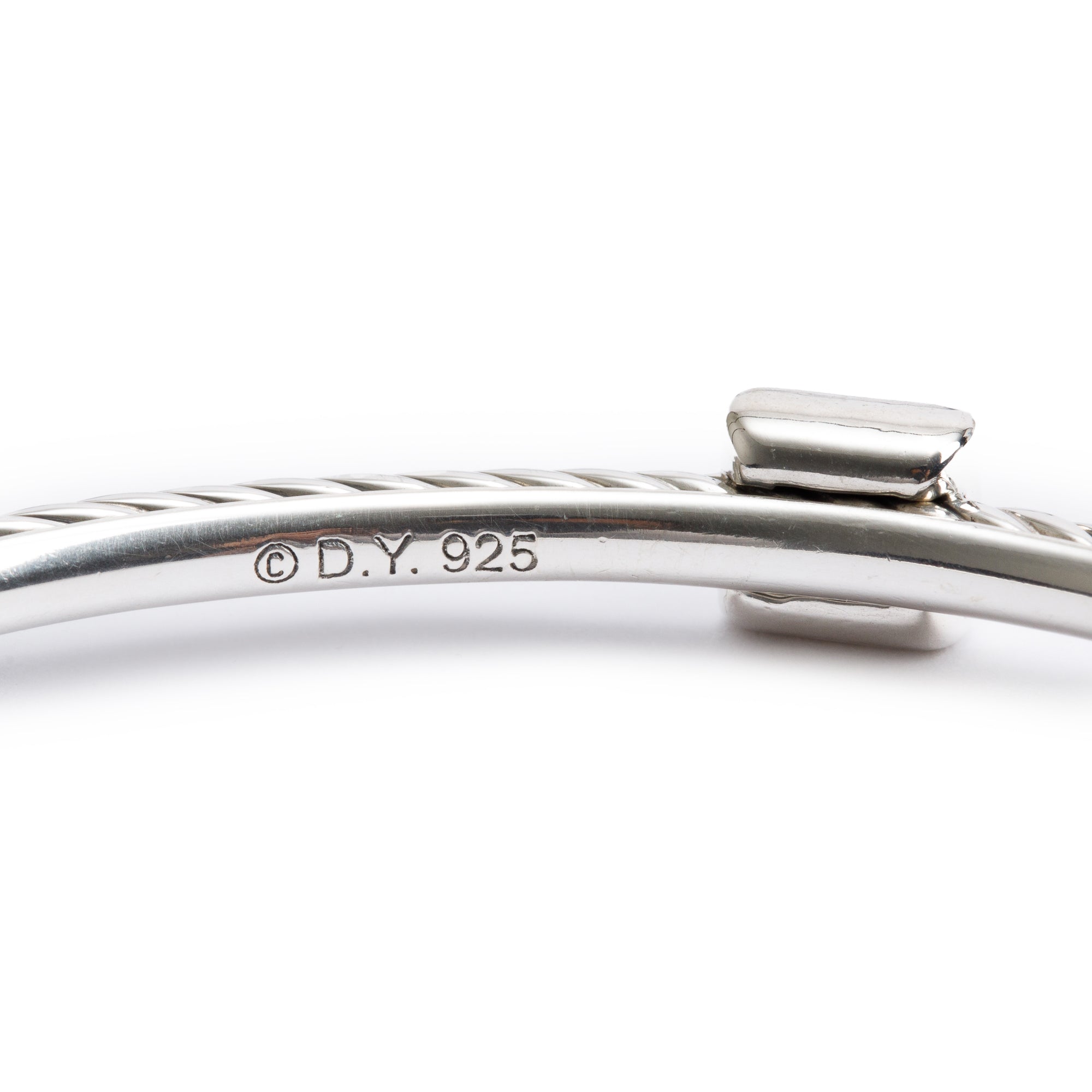 David Yurman Sterling Silver Diamond Square Station 3 MM Cable Bangle Bracelet