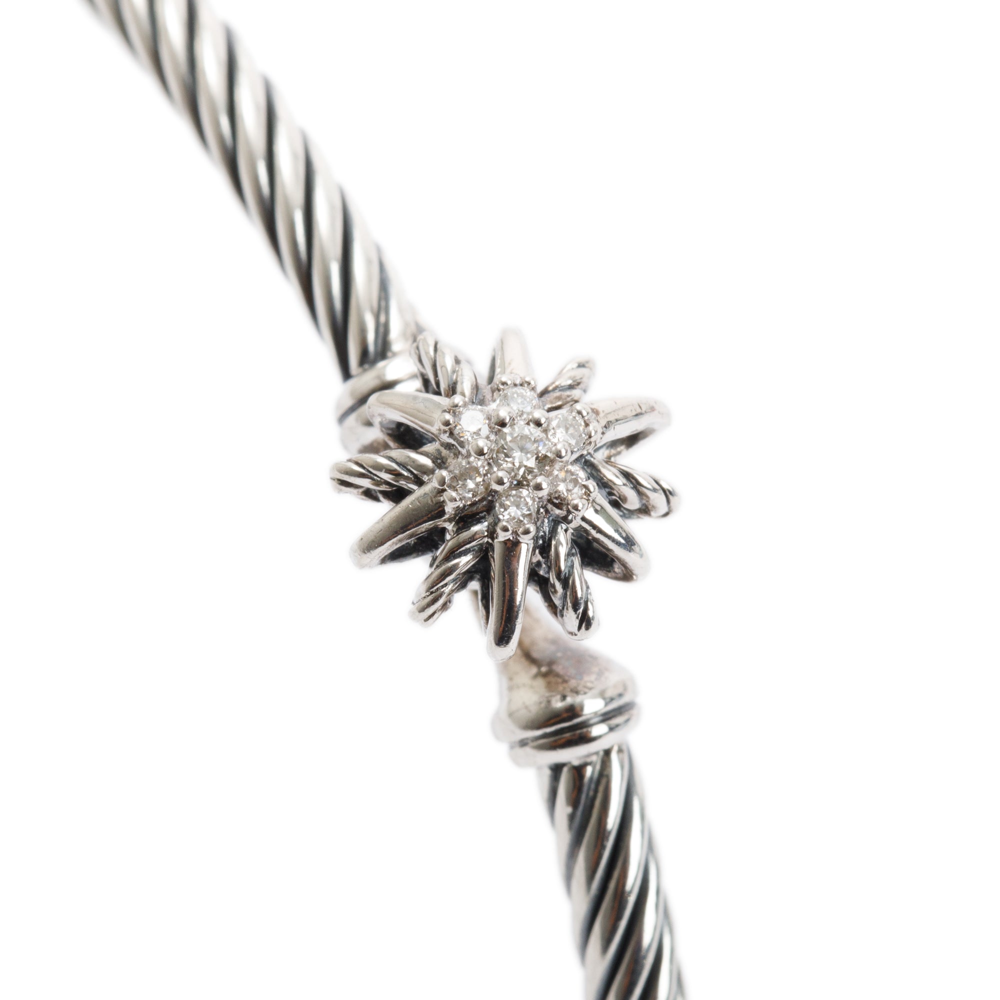 David Yurman Sterling Silver Diamond Starburst 3MM Cable Hook Bracelet