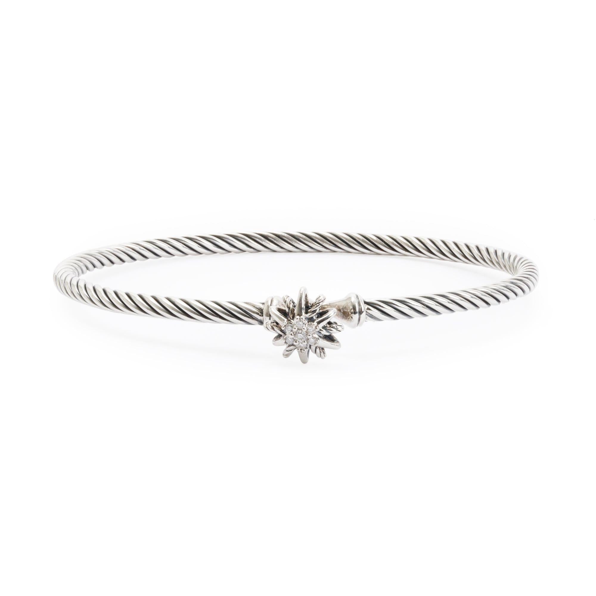 David Yurman Sterling Silver Diamond Starburst 3MM Cable Hook Bracelet