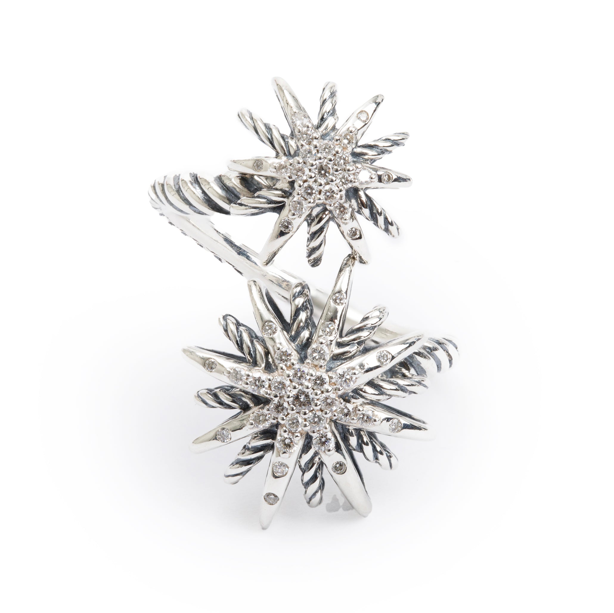 David Yurman Sterling Silver Diamond Starburst Bypass Ring, Size 7.5