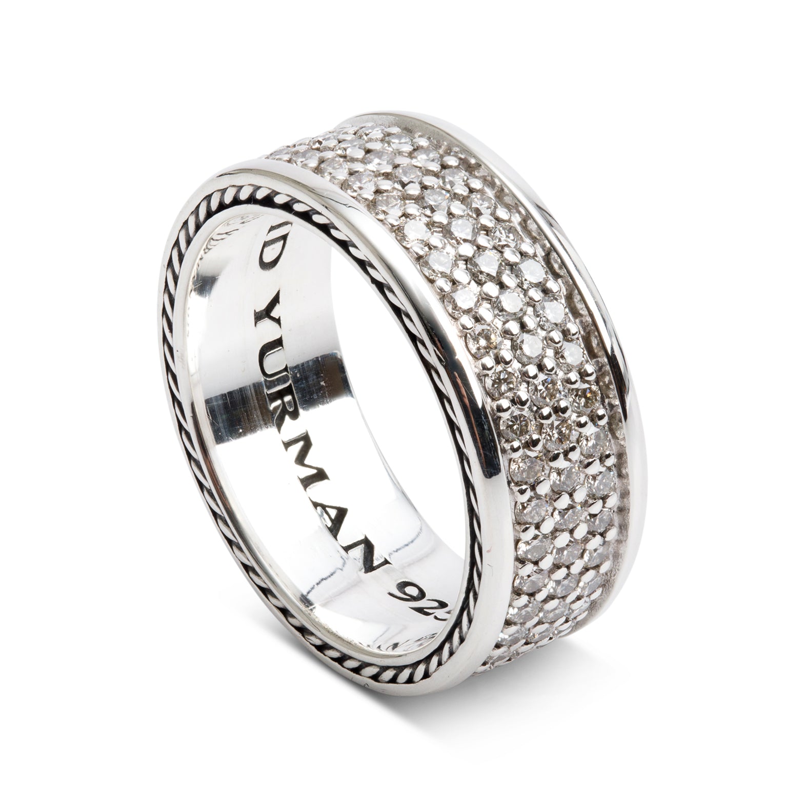 David Yurman Sterling Silver Diamond Streamline Three Row Band Ring, Size 10