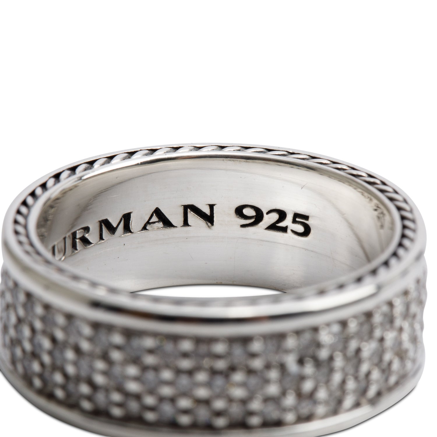 David Yurman Sterling Silver Diamond Streamline Three Row Band Ring, Size 10