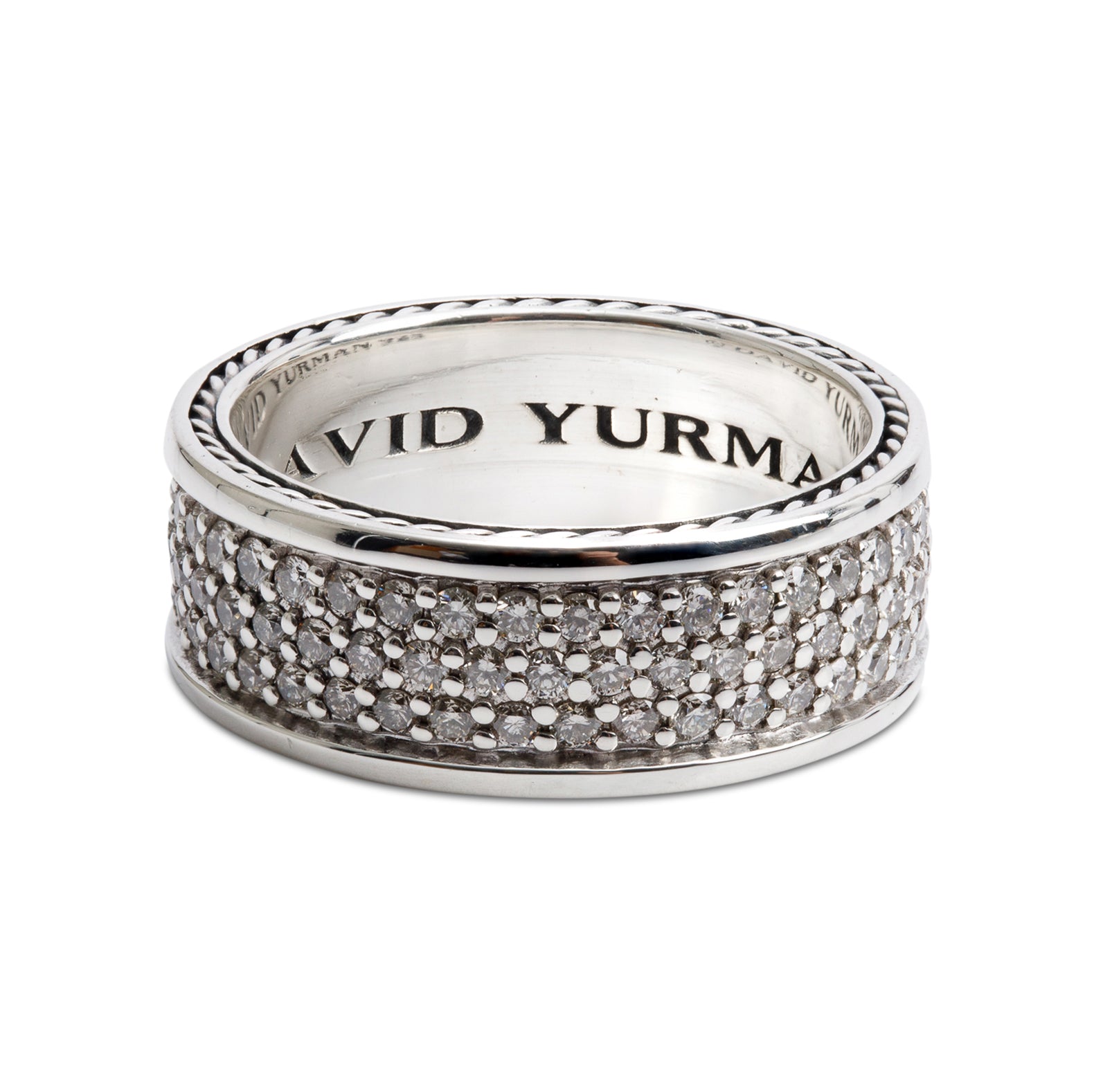 David Yurman Sterling Silver Diamond Streamline Three Row Band Ring, Size 10
