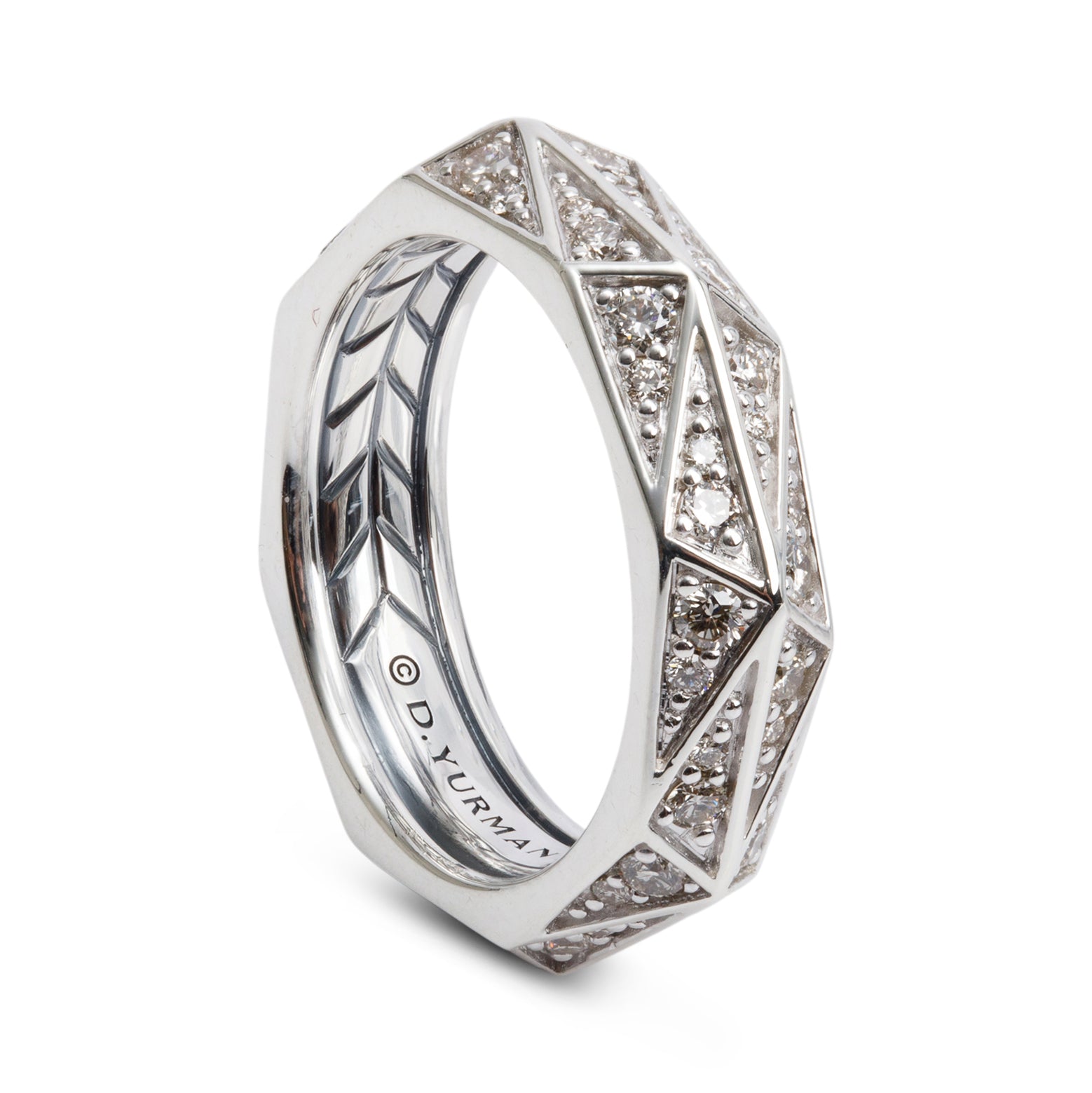 David Yurman Sterling Silver Diamond Torqued Faceted Band Ring, Size 8.5