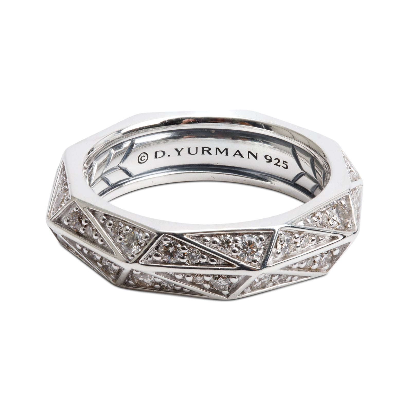 David Yurman Sterling Silver Diamond Torqued Faceted Band Ring, Size 8.5