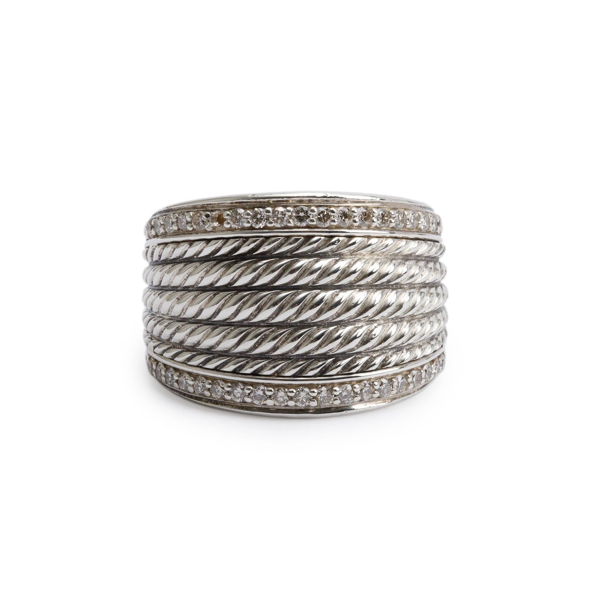 David Yurman Sterling Silver Diamond Wheaton Band Ring, Size 7