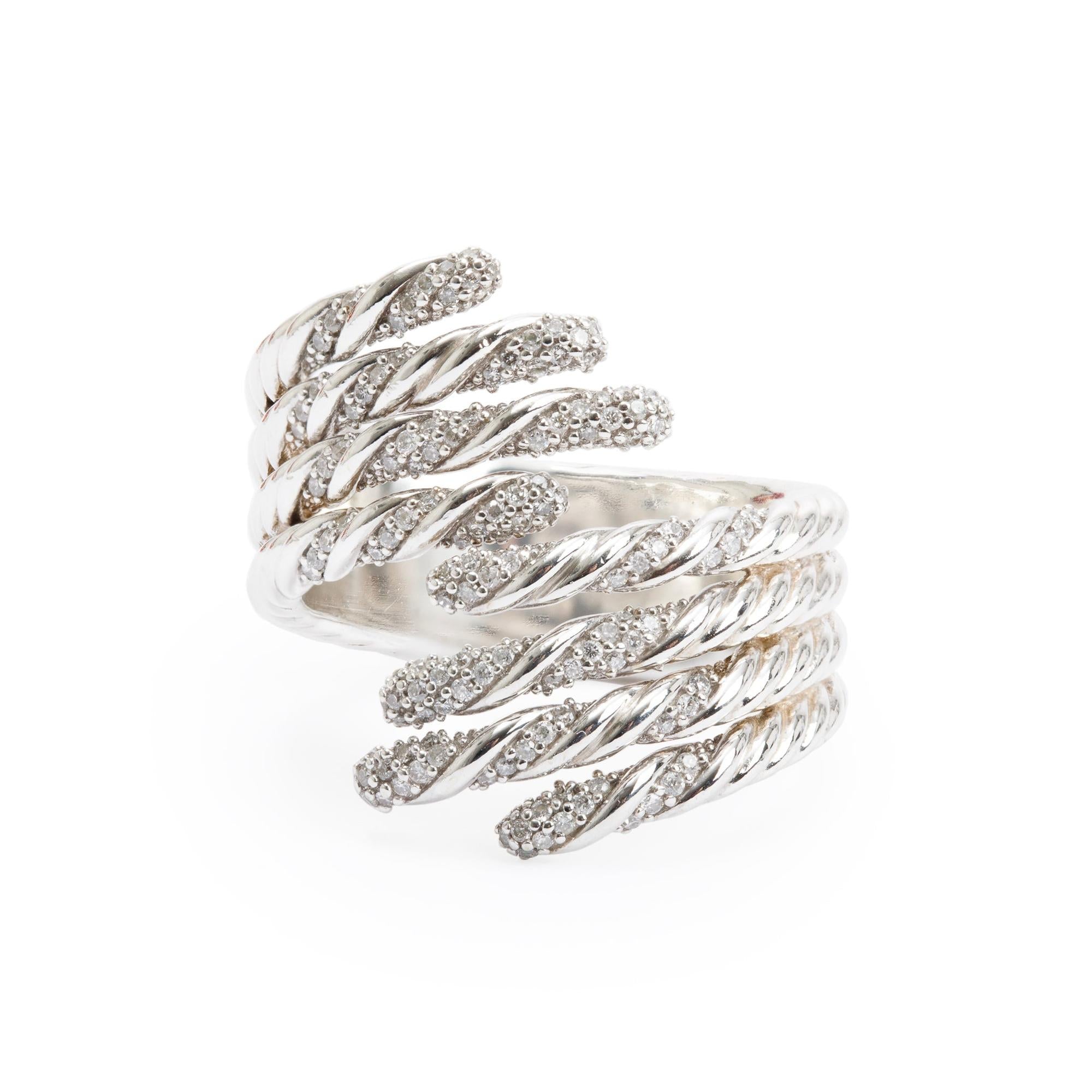 David Yurman Sterling Silver Diamond Willow Open Four-Row Ring, Size 8