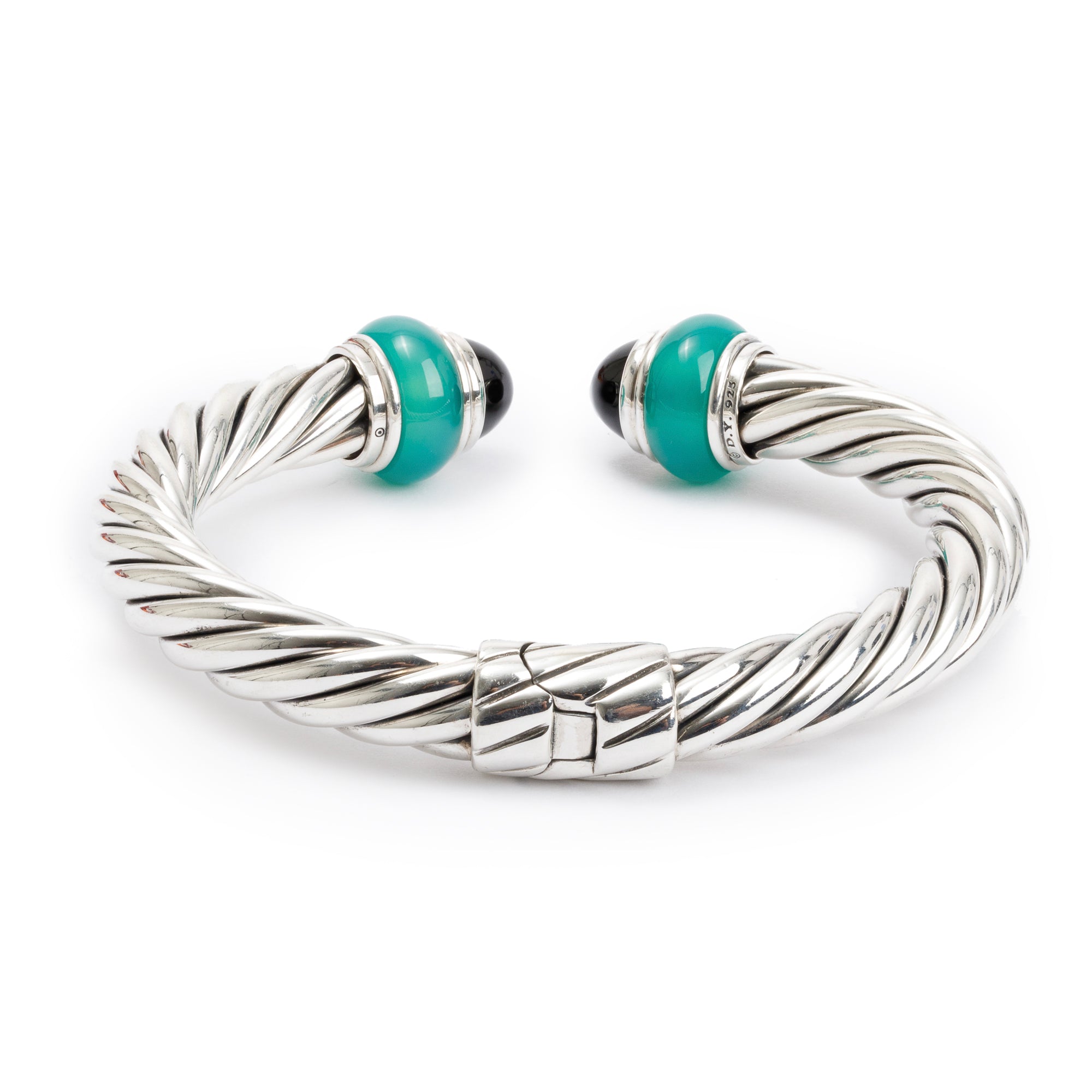 David Yurman Sterling Silver Dyed Chalcedony & Black Onyx 8 MM Cable Bracelet