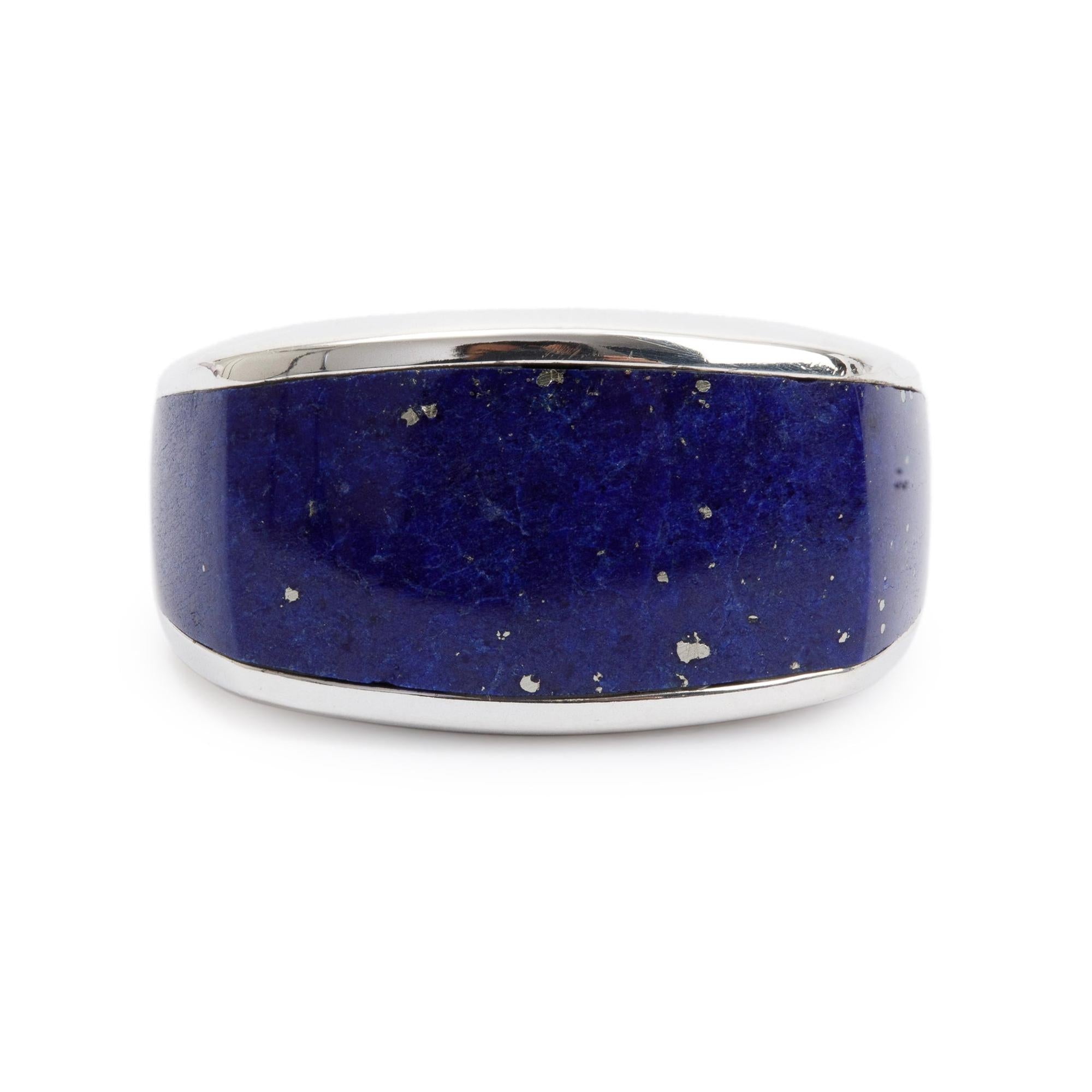 David Yurman Sterling Silver Exotic Stone Signet Ring with Lapis Lazuli, Size 8