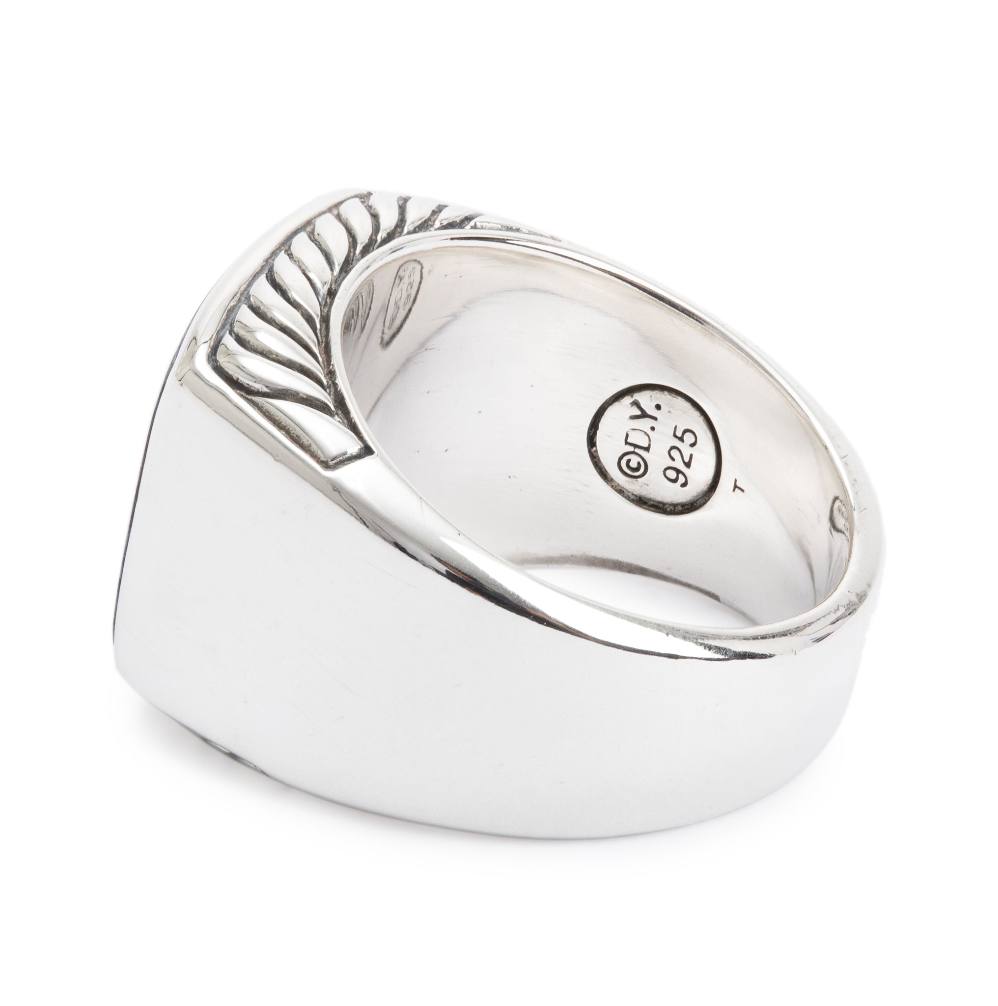 David Yurman Sterling Silver Exotic Stone Signet Ring with Pietersite, Size 8.75