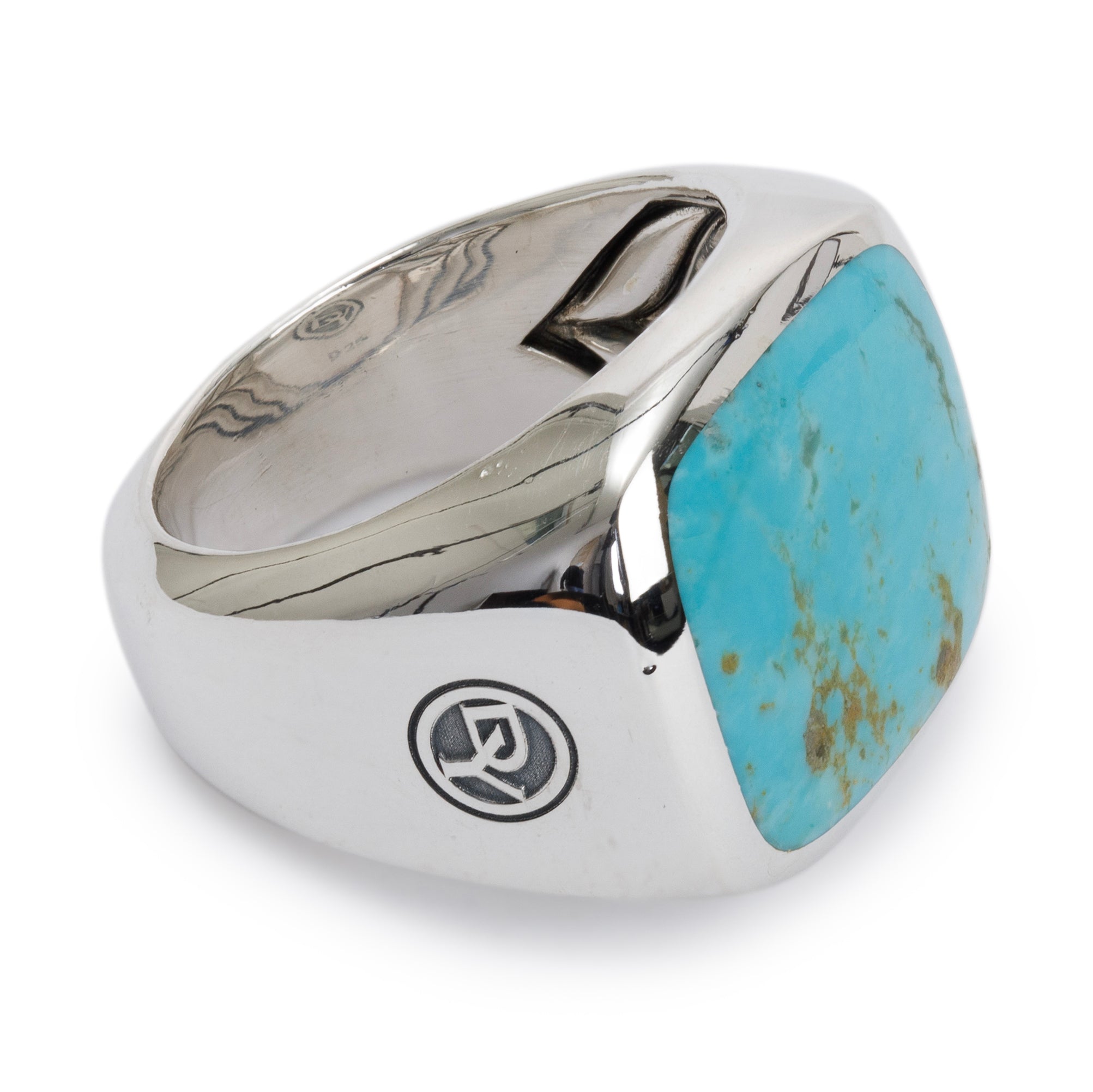 David Yurman Sterling Silver Exotic Stone Signet Ring with Turquoise, Size 9