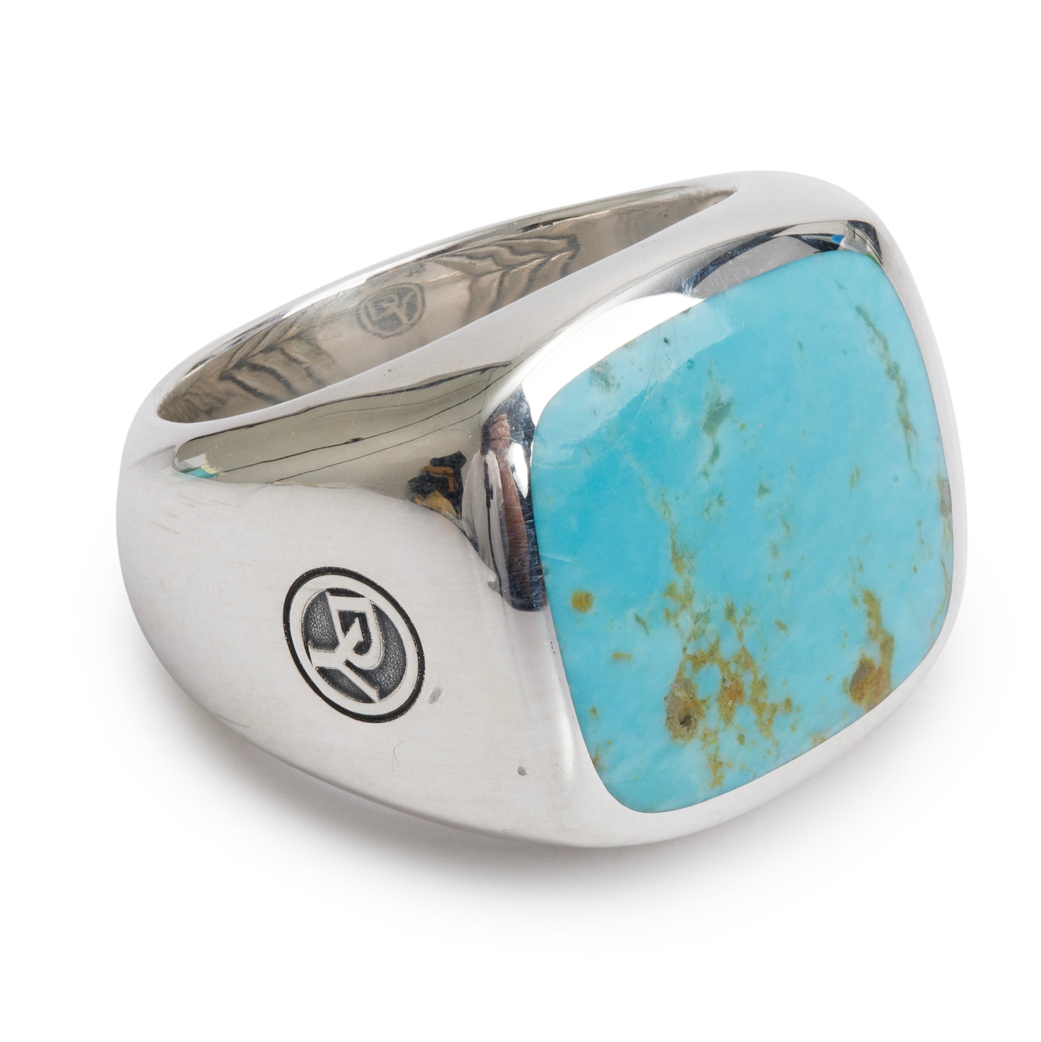 David Yurman Sterling Silver Exotic Stone Signet Ring with Turquoise, Size 9
