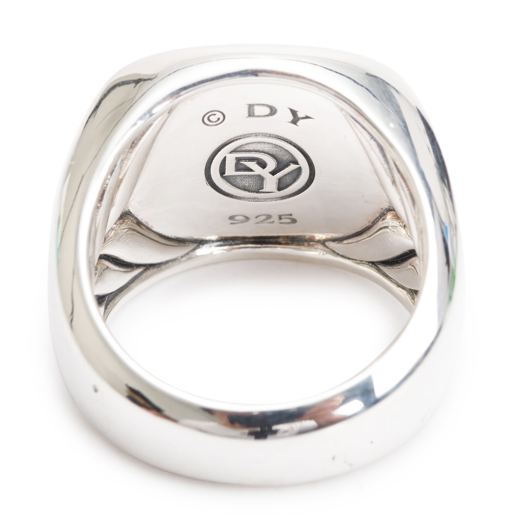 David Yurman Sterling Silver Exotic Stone Signet Ring with Turquoise, Size 9