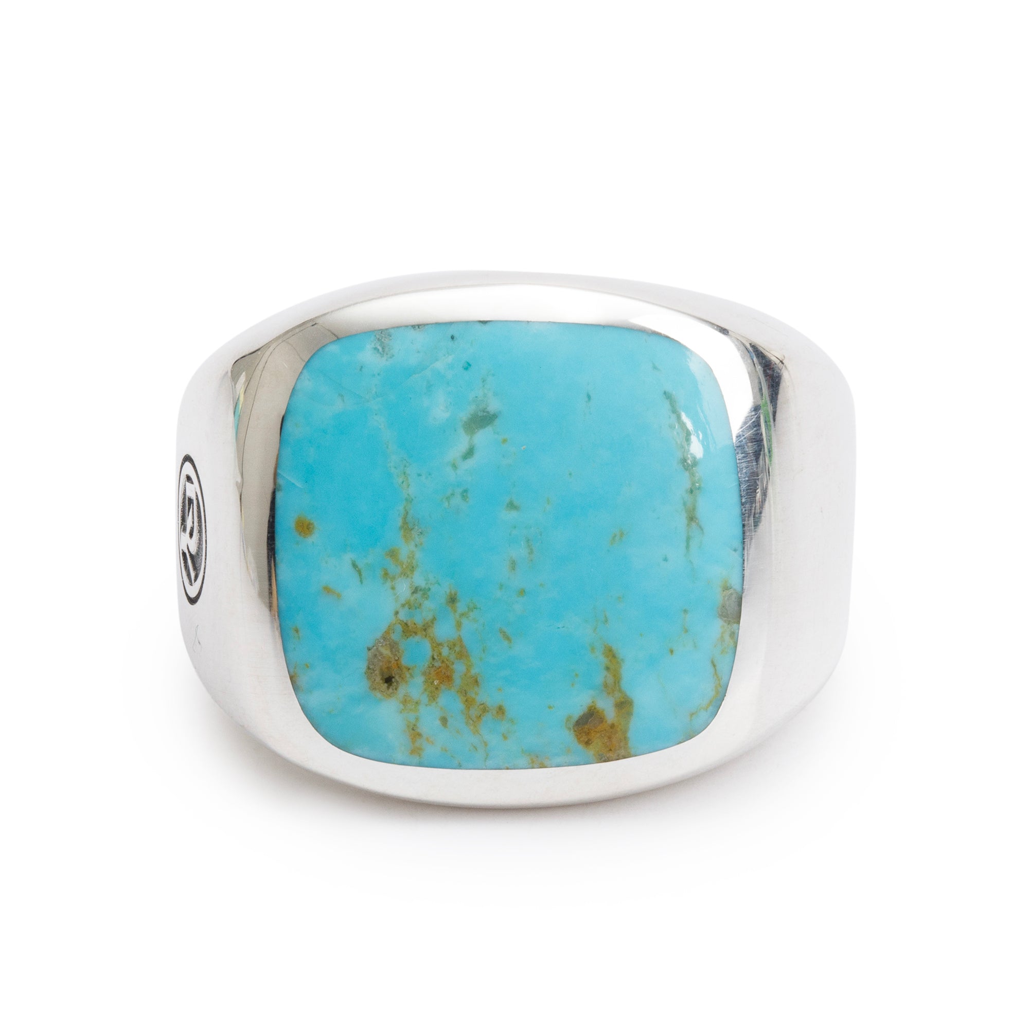 David Yurman Sterling Silver Exotic Stone Signet Ring with Turquoise, Size 9