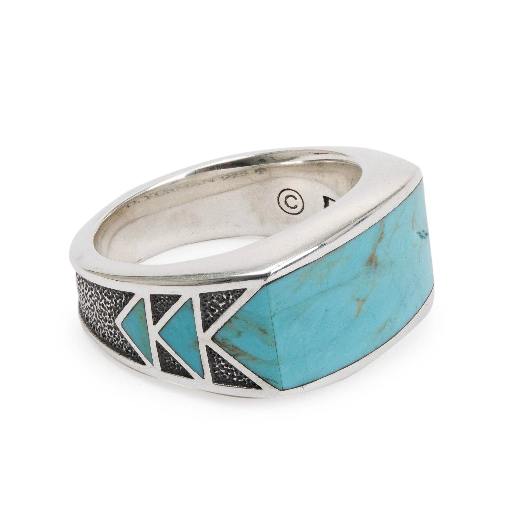 David Yurman Sterling Silver Frontier Turquoise Signet Ring, Size 9.75