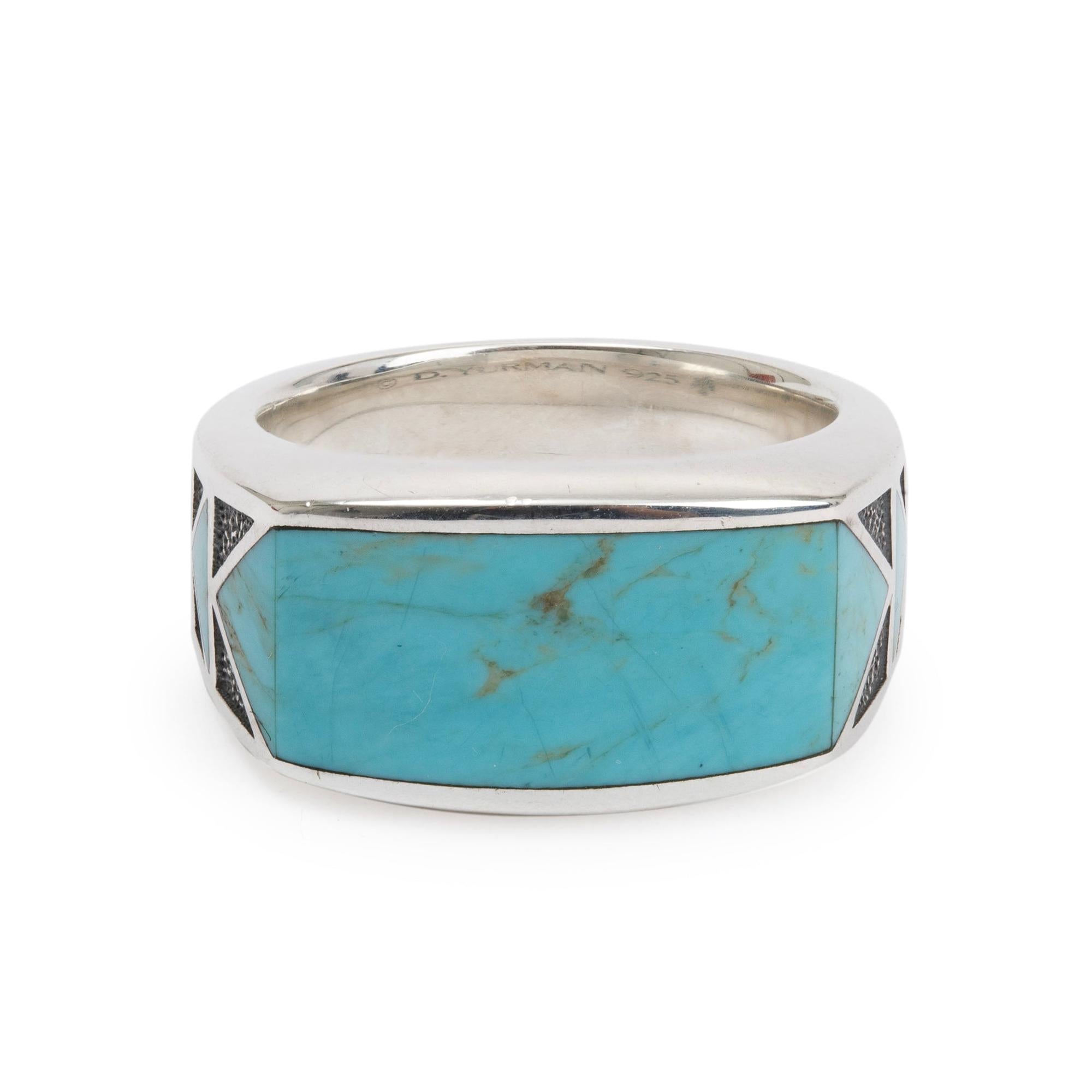 David Yurman Sterling Silver Frontier Turquoise Signet Ring, Size 9.75
