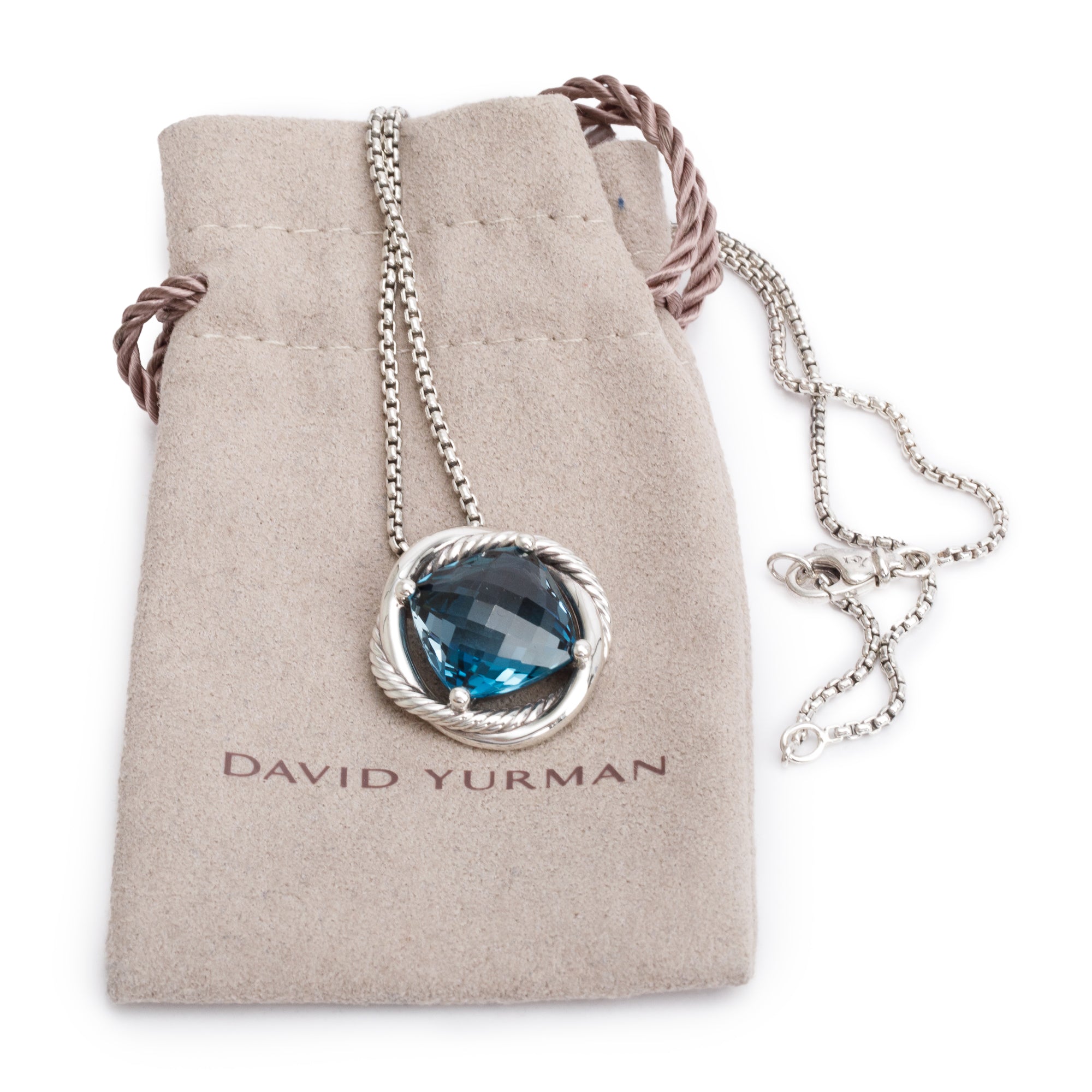 David Yurman Sterling Silver Hampton Blue Topaz Infinity Pendant Necklace