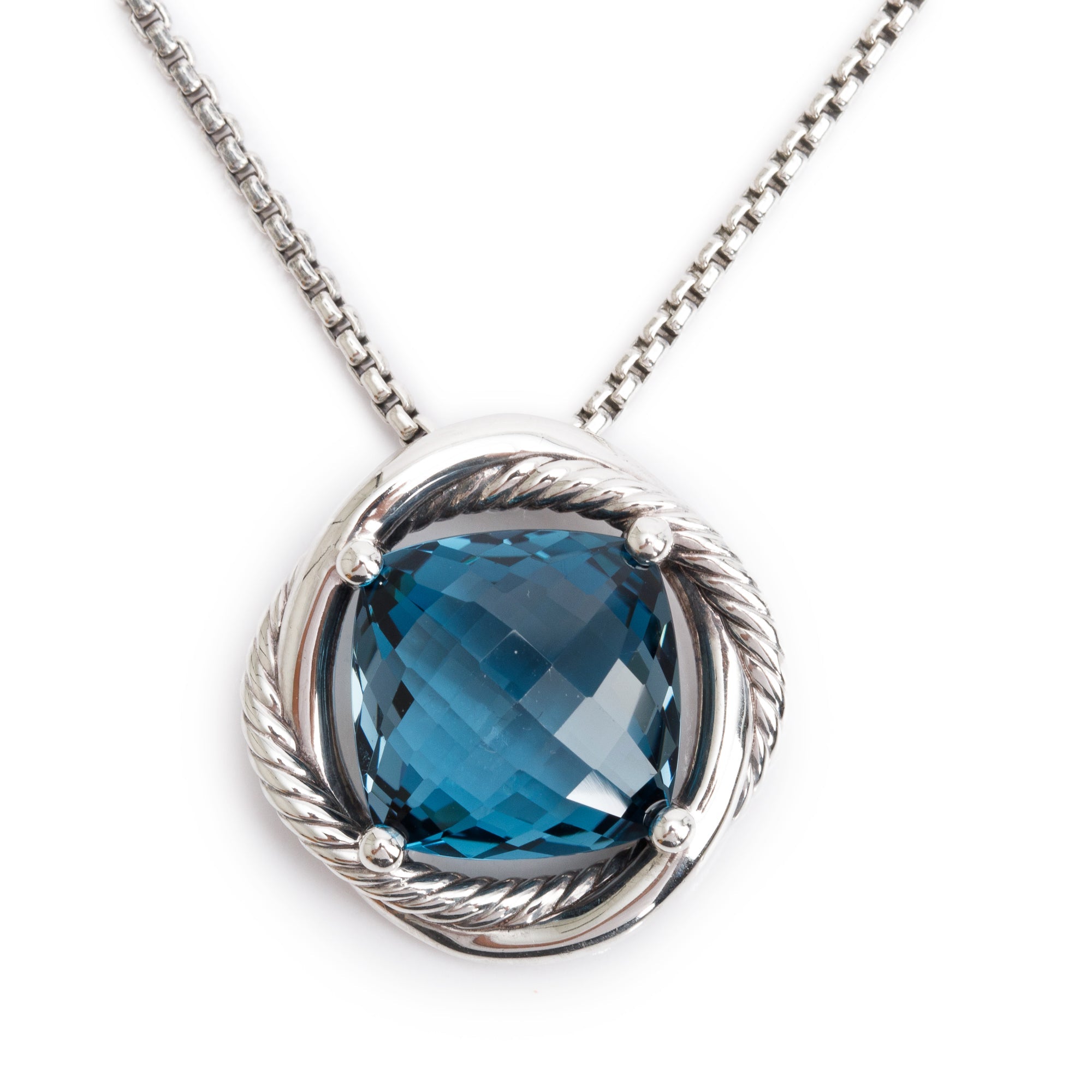 David Yurman Sterling Silver Hampton Blue Topaz Infinity Pendant Necklace