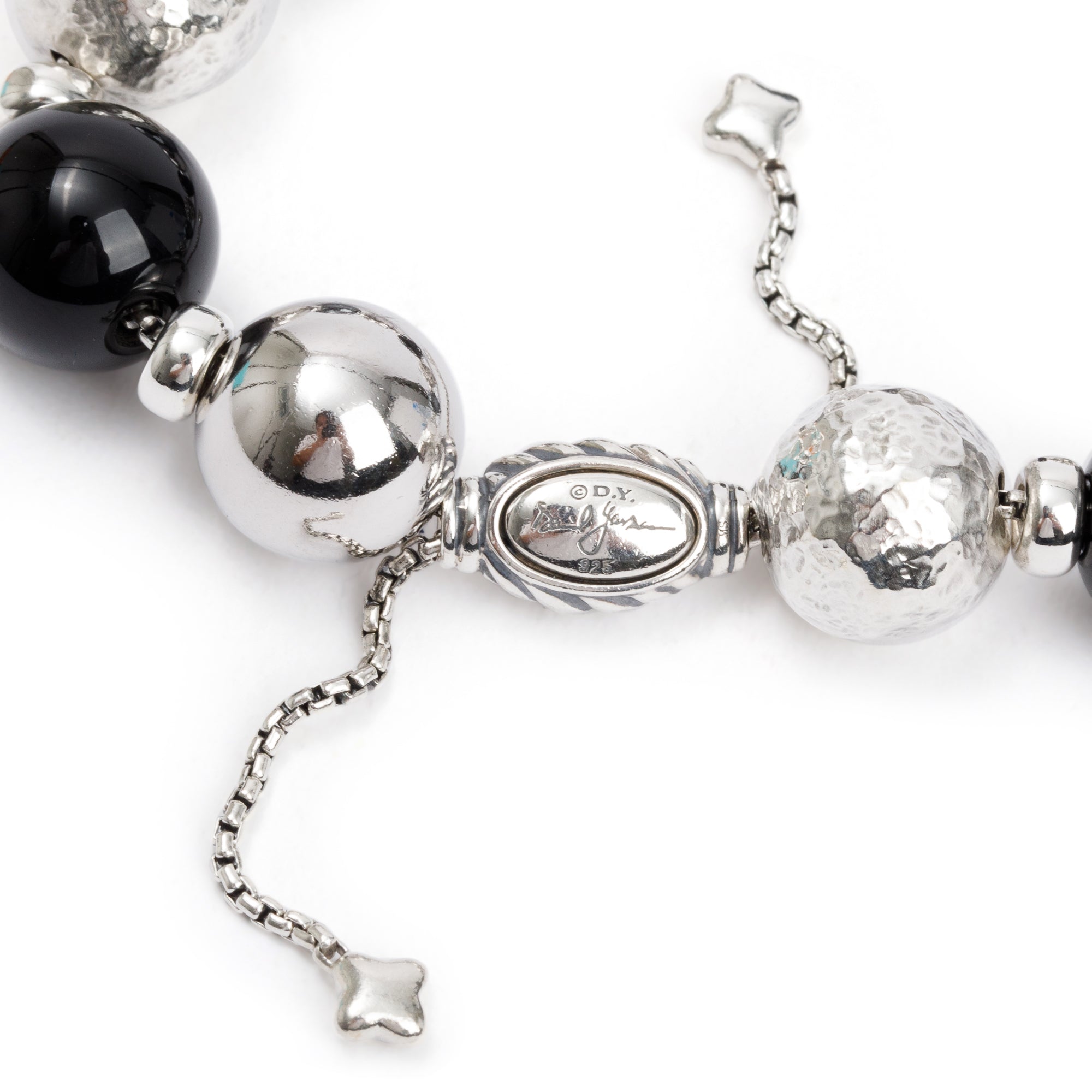 David Yurman Sterling Silver Hematine & Onyx Bead Bracelet