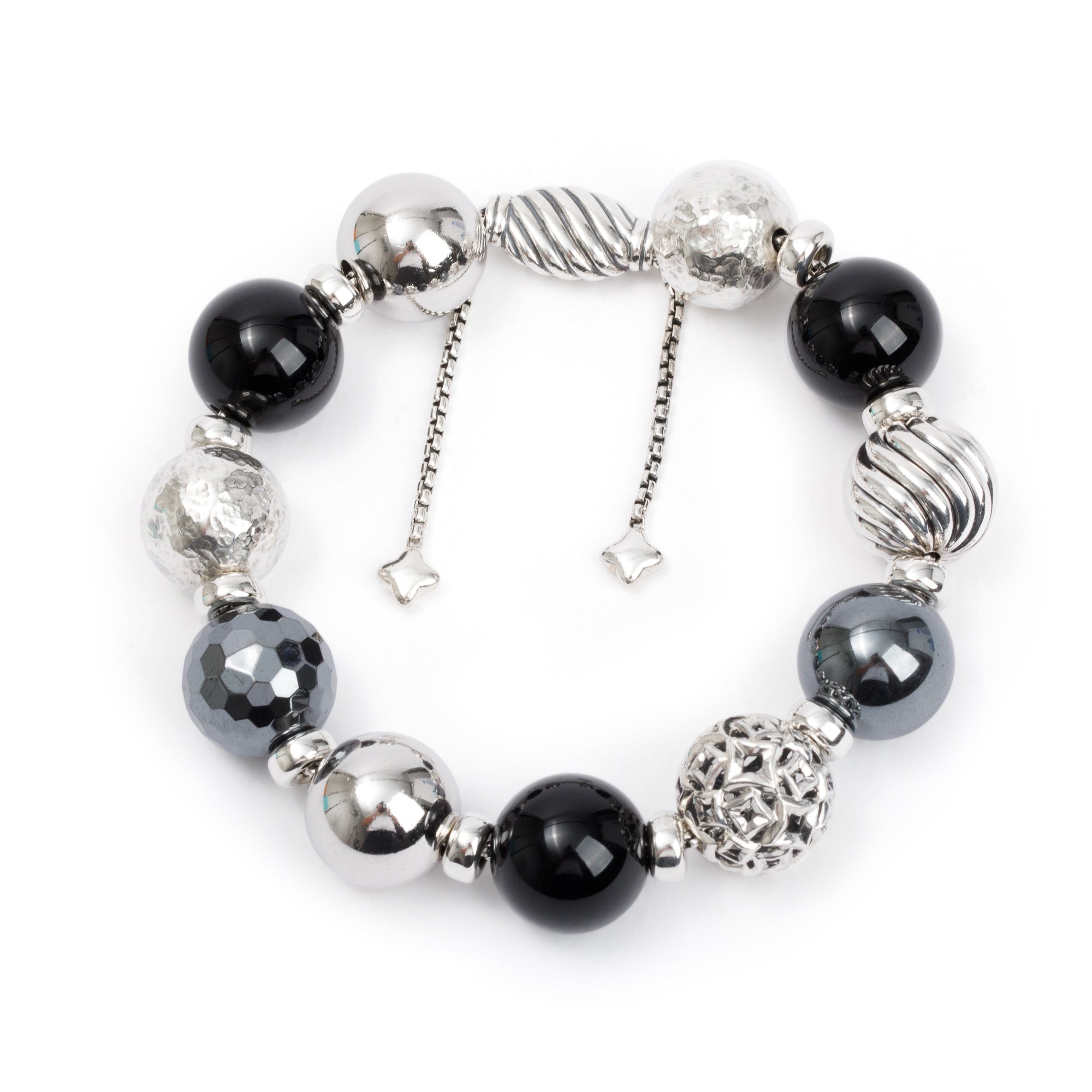 David Yurman Sterling Silver Hematine & Onyx Bead Bracelet