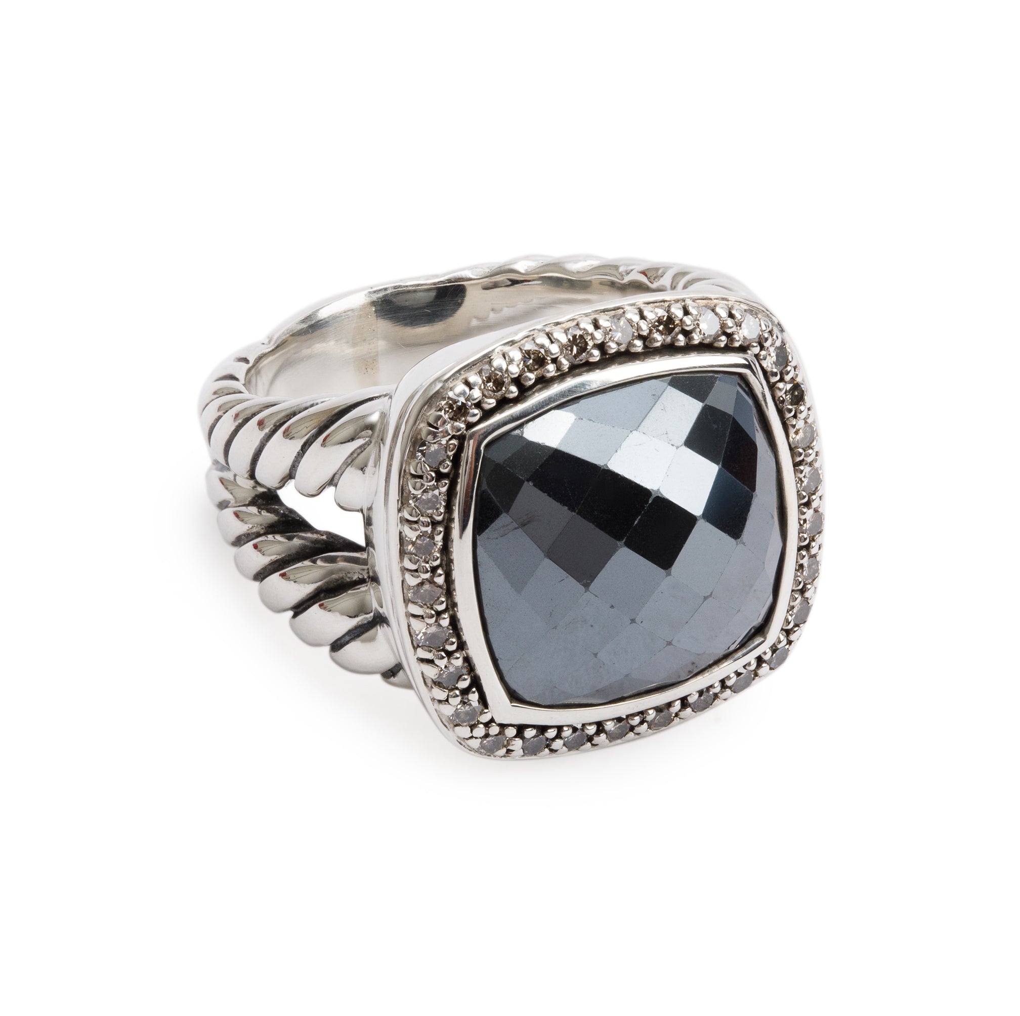 David Yurman Sterling Silver Hematite & Diamond 14 MM Albion Ring, Size 7.25