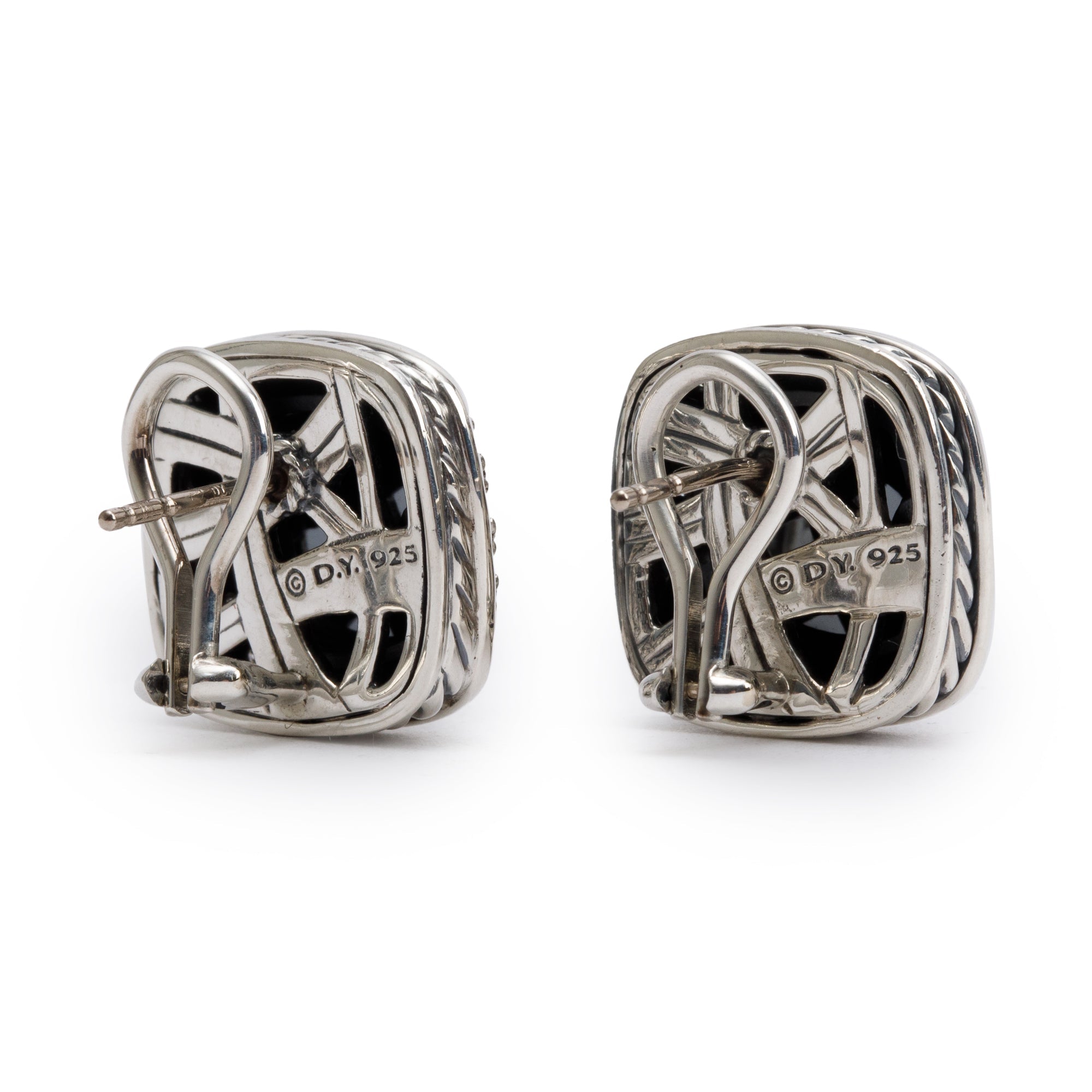 David Yurman Sterling Silver Hematite & Diamond Albion Earrings, 11 MM
