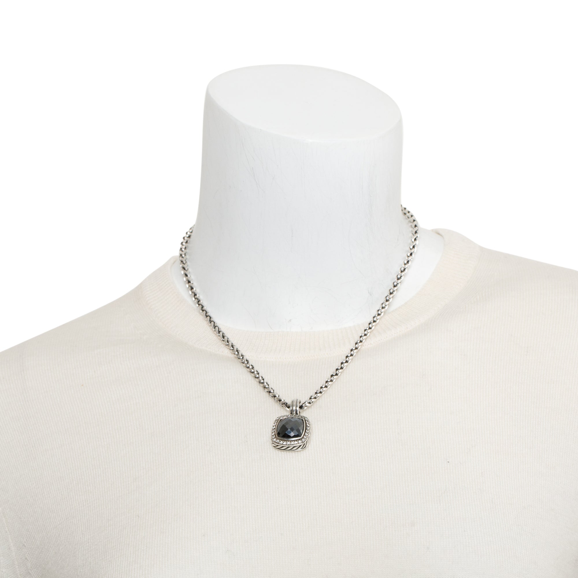 David Yurman Sterling Silver Hematite & Diamond Albion Pendant Necklace
