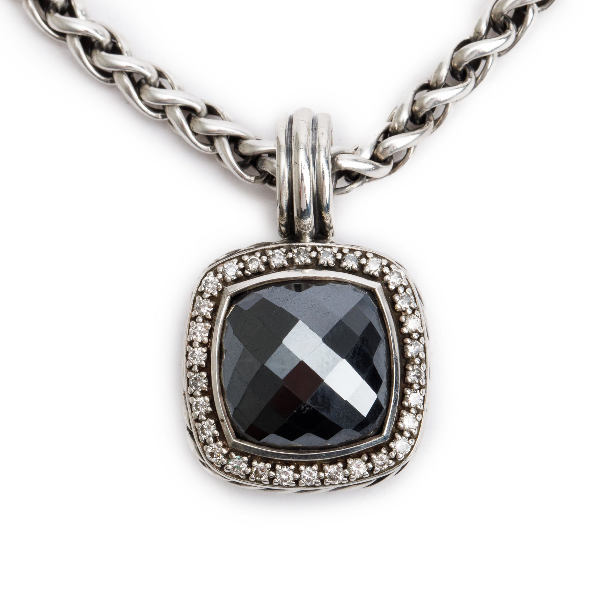 David Yurman Sterling Silver Hematite & Diamond Albion Pendant Necklace