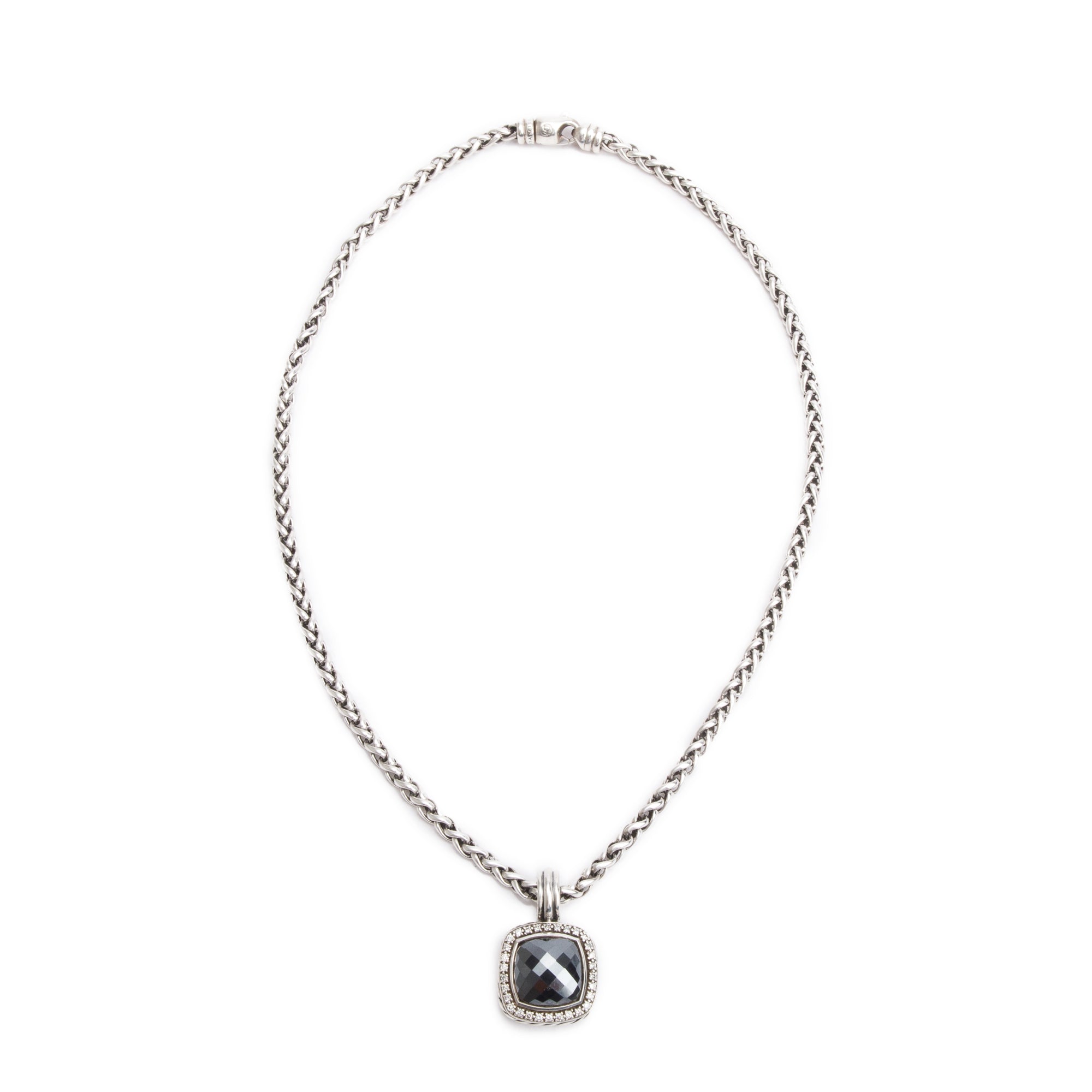 David Yurman Sterling Silver Hematite & Diamond Albion Pendant Necklace