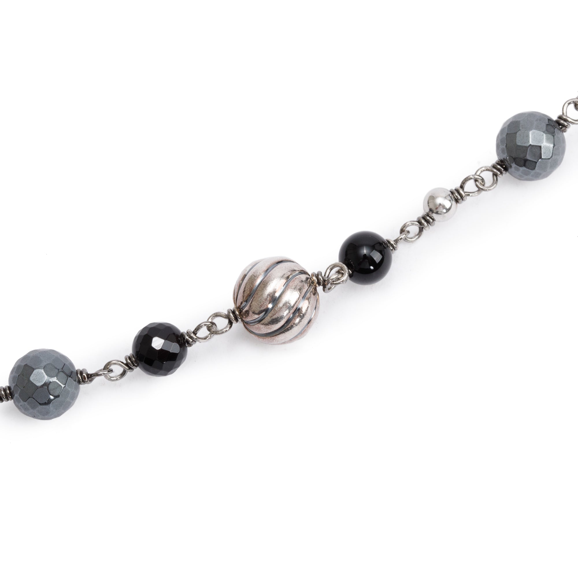 David Yurman Sterling Silver Hematite & Onyx Quatrefoil Bead Long Necklace