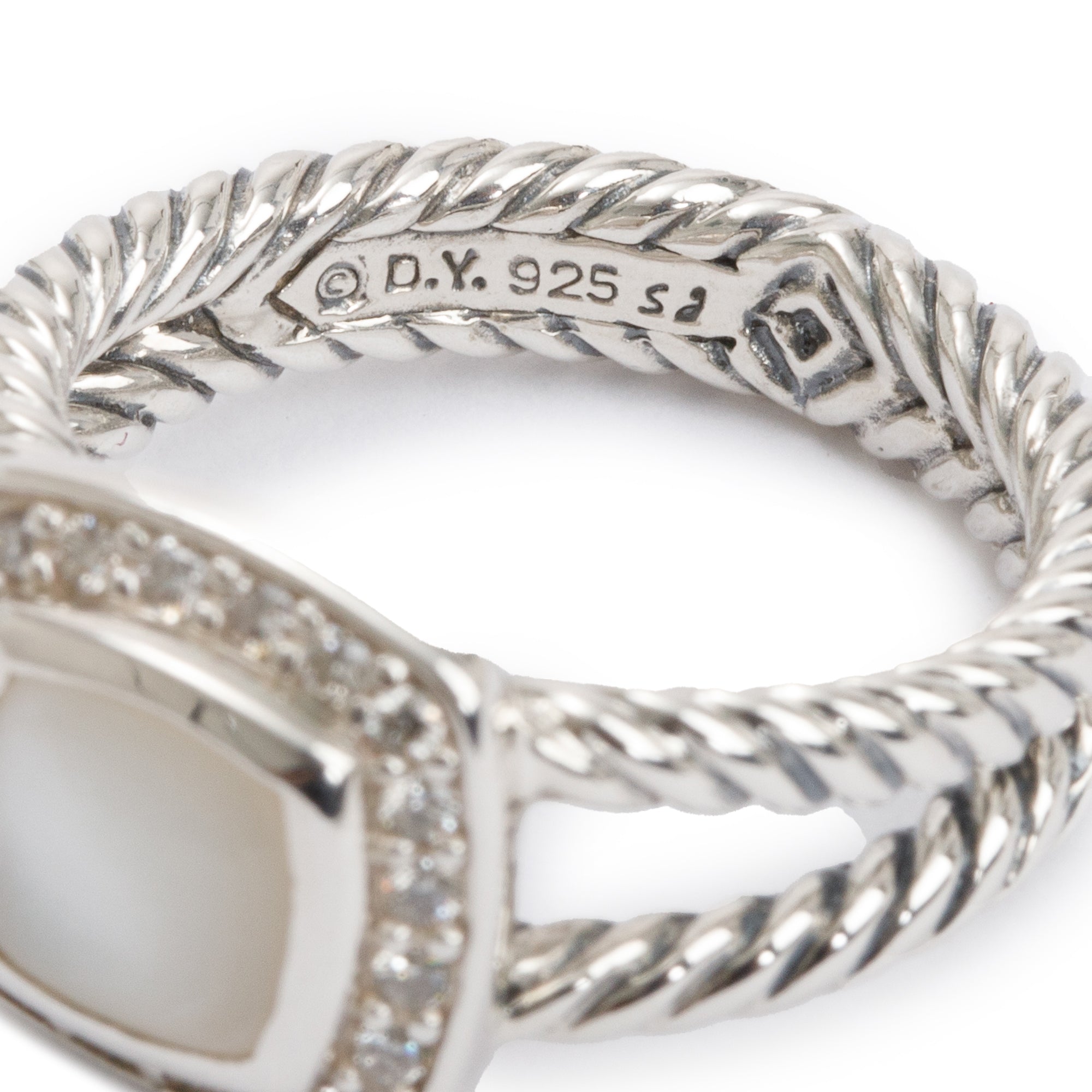 David Yurman Sterling Silver Mother of Pearl & Diamond Petite Albion Ring, Size 6.25