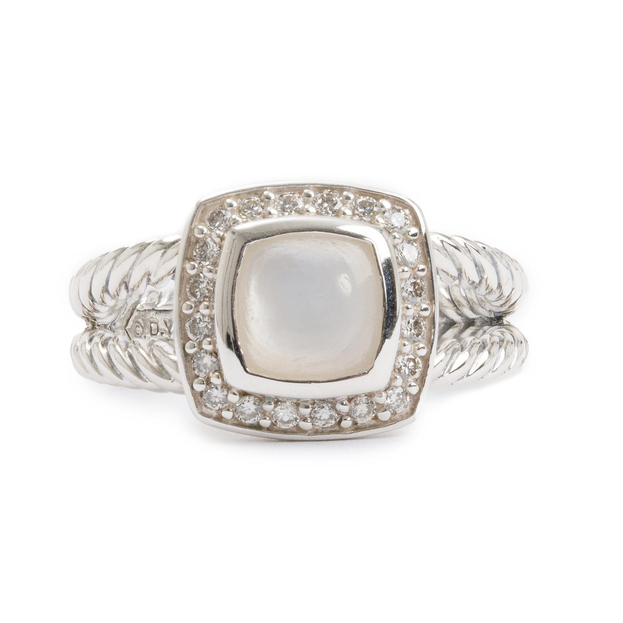 David Yurman Sterling Silver Mother of Pearl & Diamond Petite Albion Ring, Size 6.25