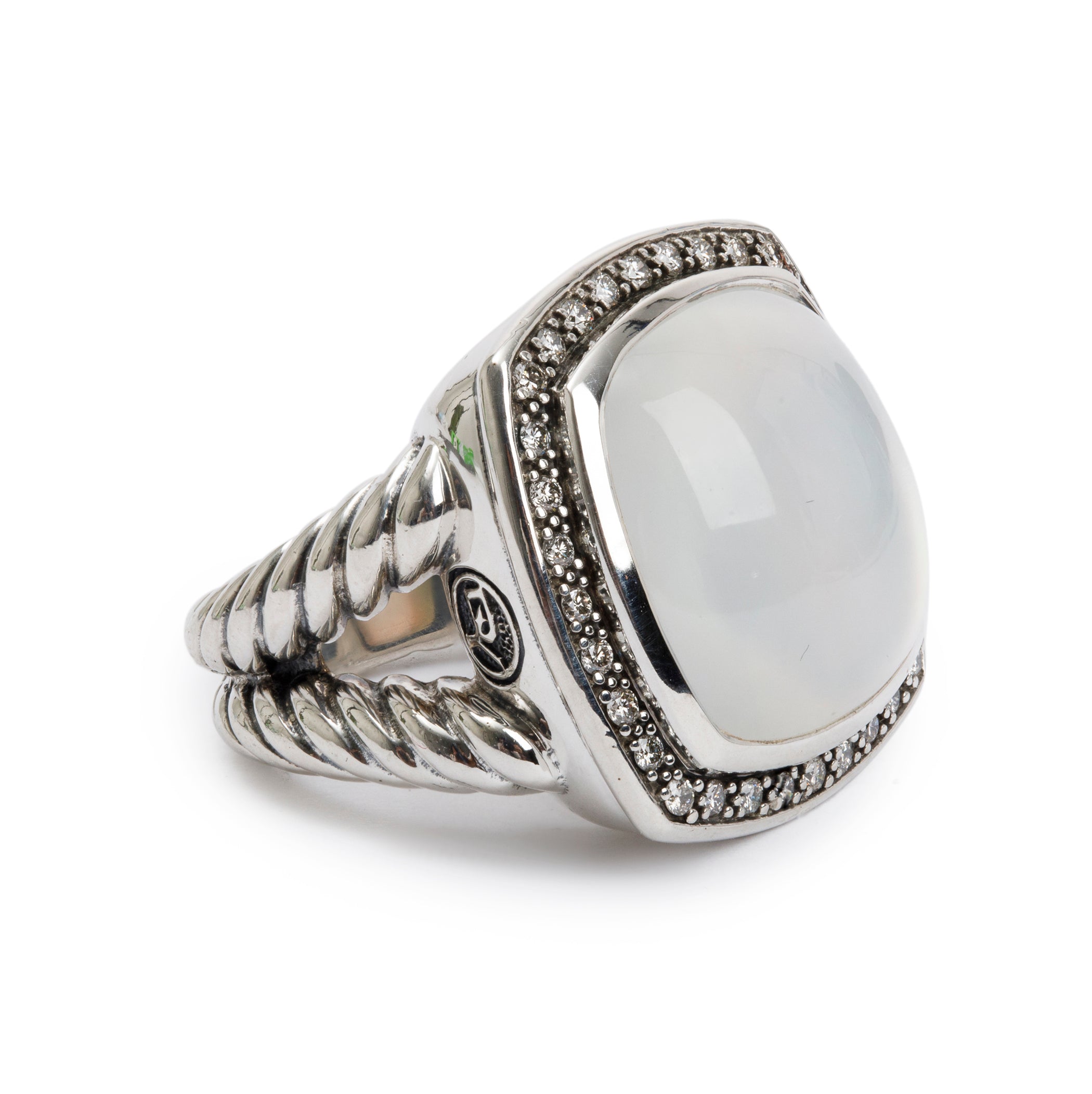David Yurman Sterling Silver Mother of Pearl, Quartz Doublet & Diamond Albion Ring, Size 6.5
