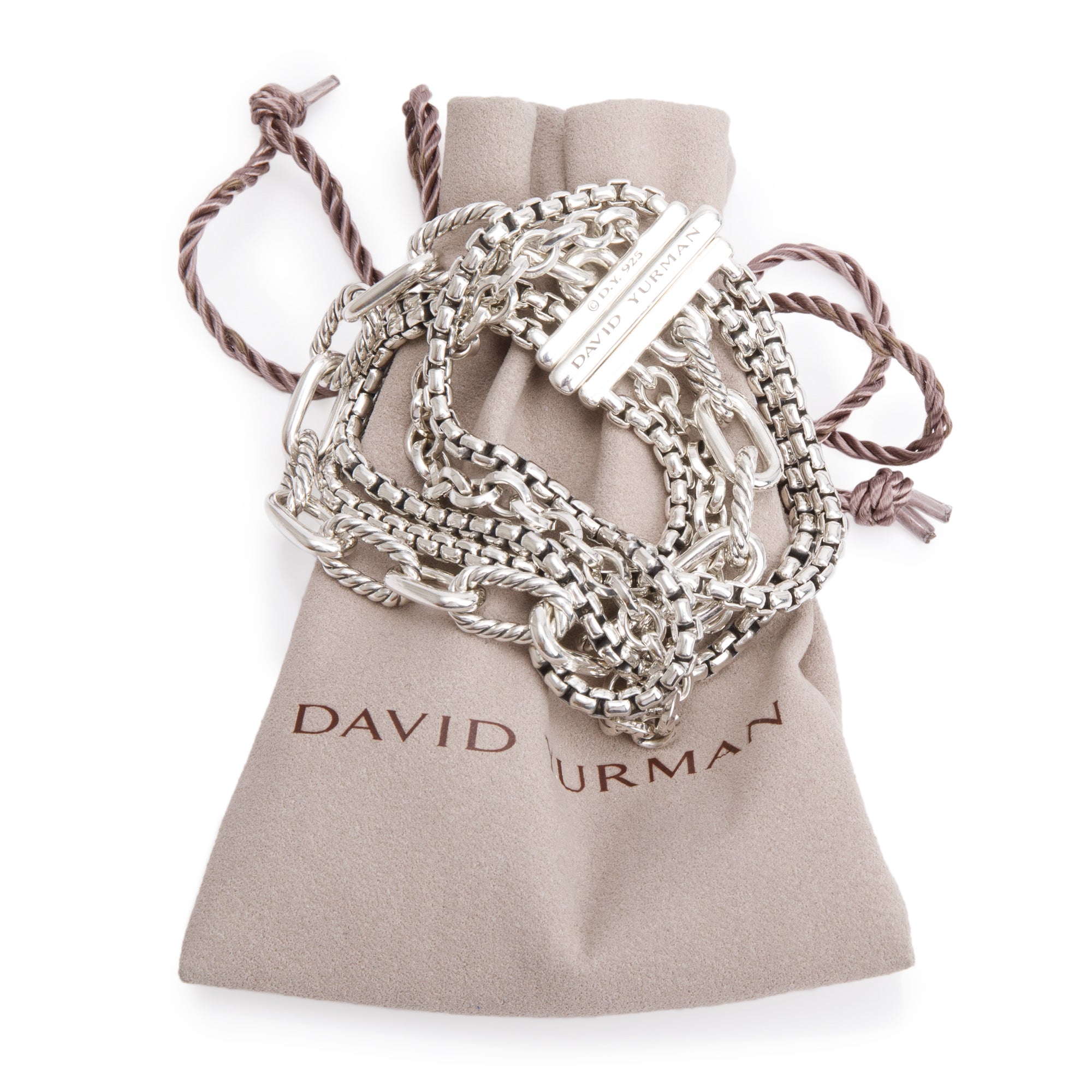 David Yurman Sterling Silver Multi Row Chain Bracelet w/ Box
