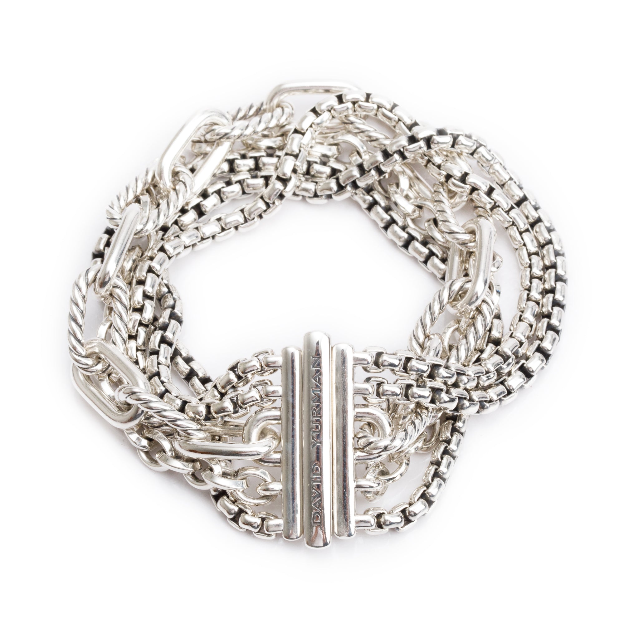 David Yurman Sterling Silver Multi Row Chain Bracelet w/ Box