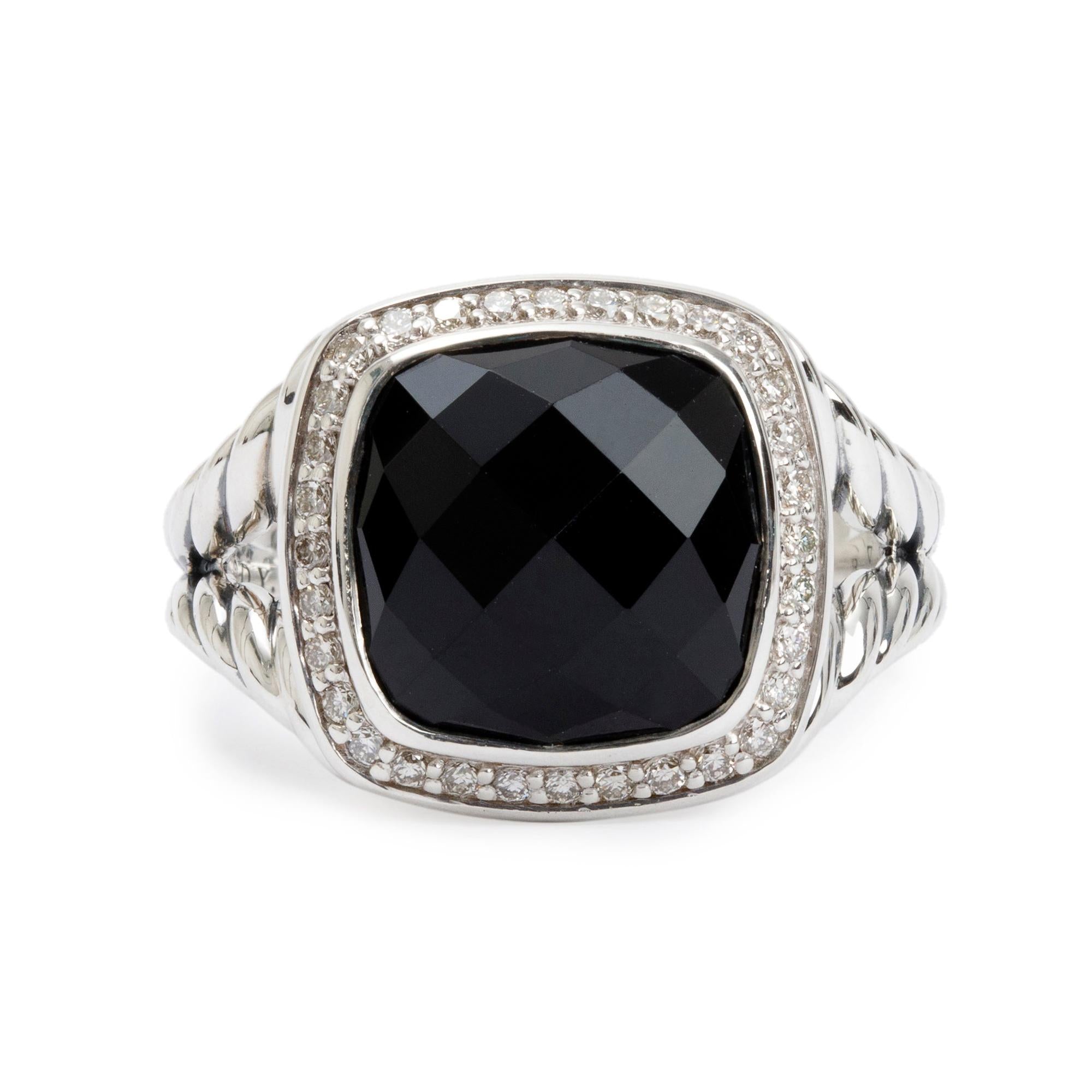 David Yurman Sterling Silver Onyx & Diamond 11 MM Albion Ring, Size 8