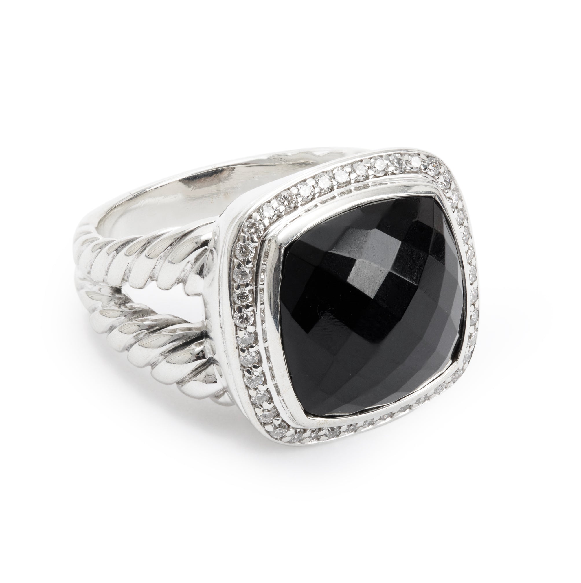 David Yurman Sterling Silver Onyx & Diamond Albion Ring, Size 9