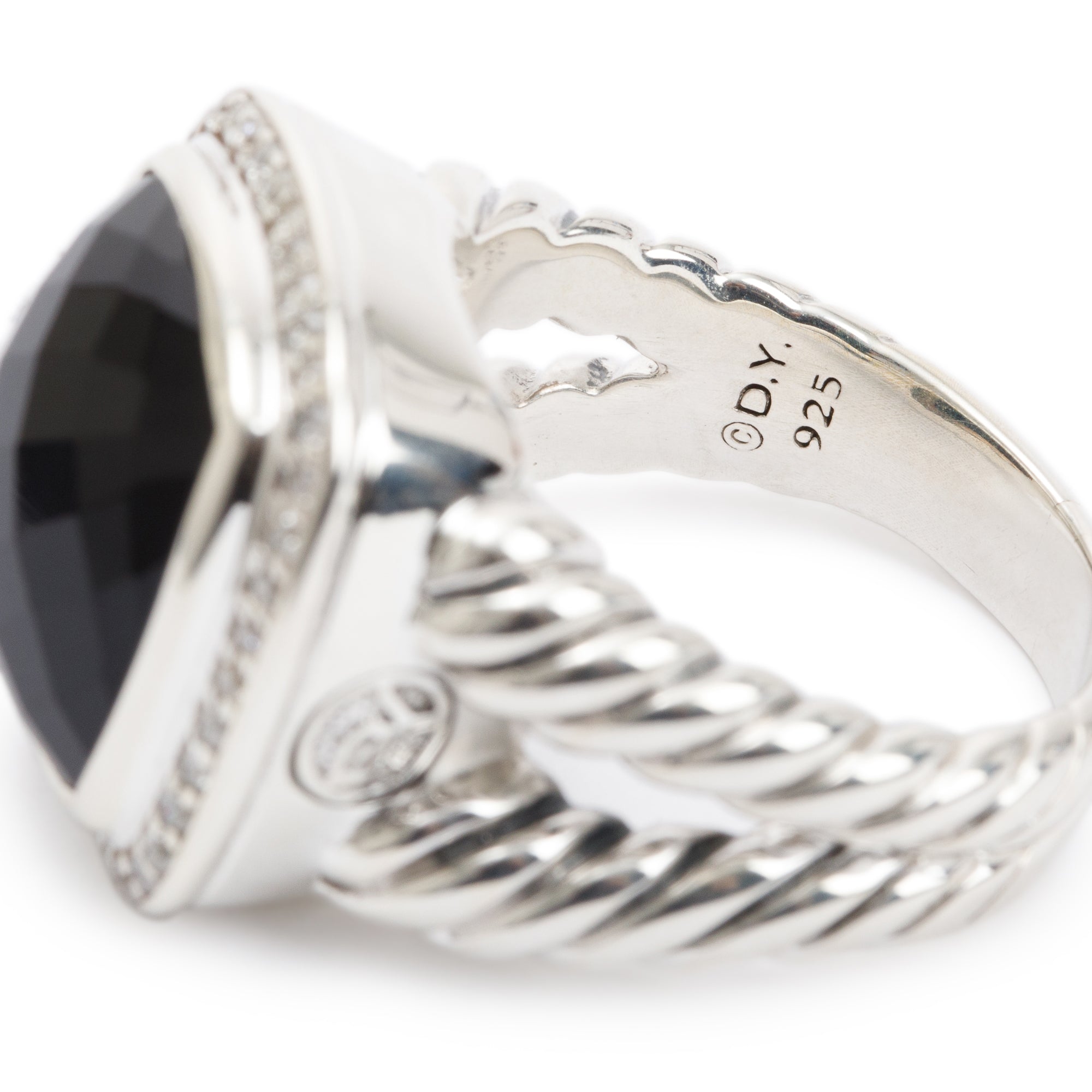David Yurman Sterling Silver Onyx & Diamond Albion Ring, Size 9