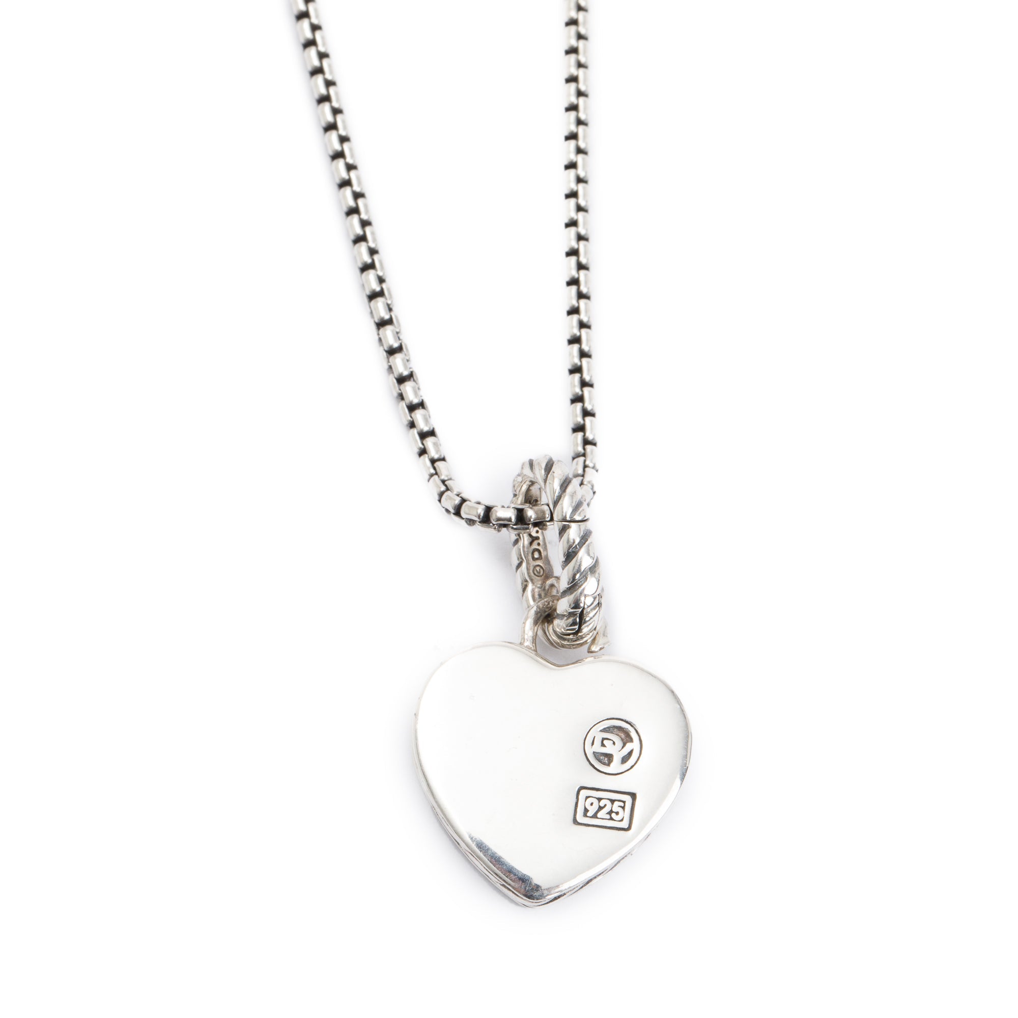 David Yurman Sterling Silver Onyx & Diamond Heart Pendant Necklace