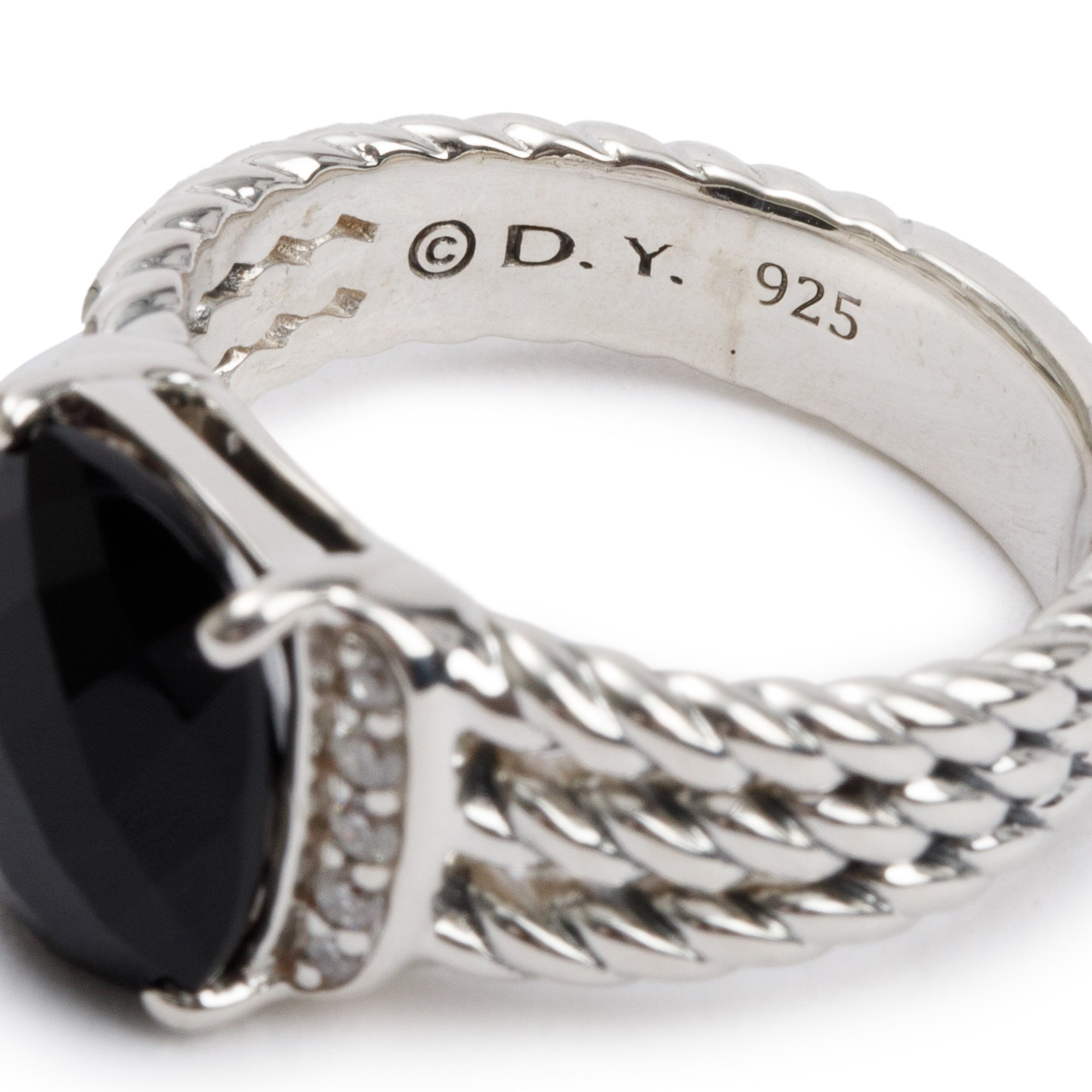 David Yurman Sterling Silver Onyx & Diamond Petite Wheaton Ring, Size 5