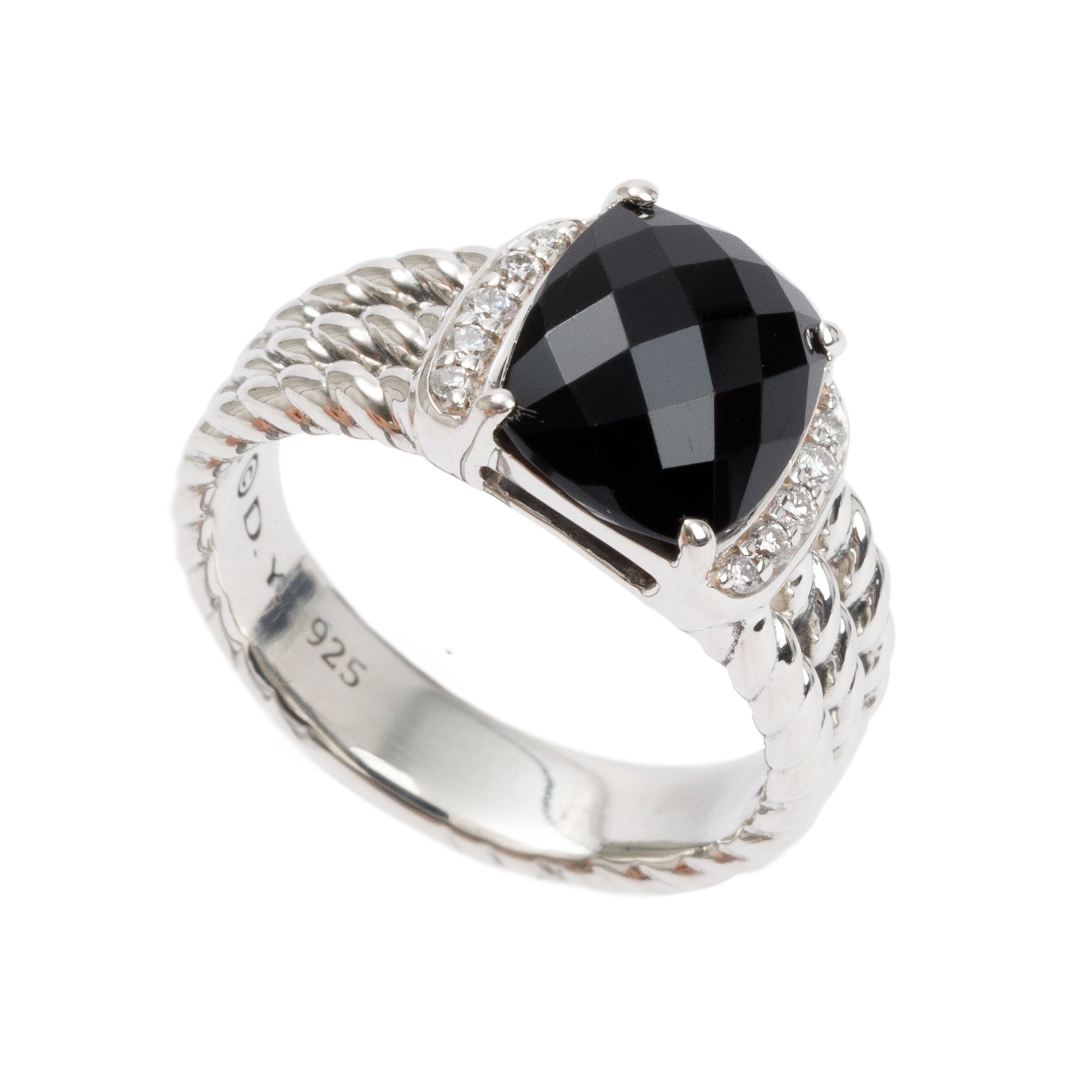 David Yurman Sterling Silver Onyx & Diamond Petite Wheaton Ring, Size 5