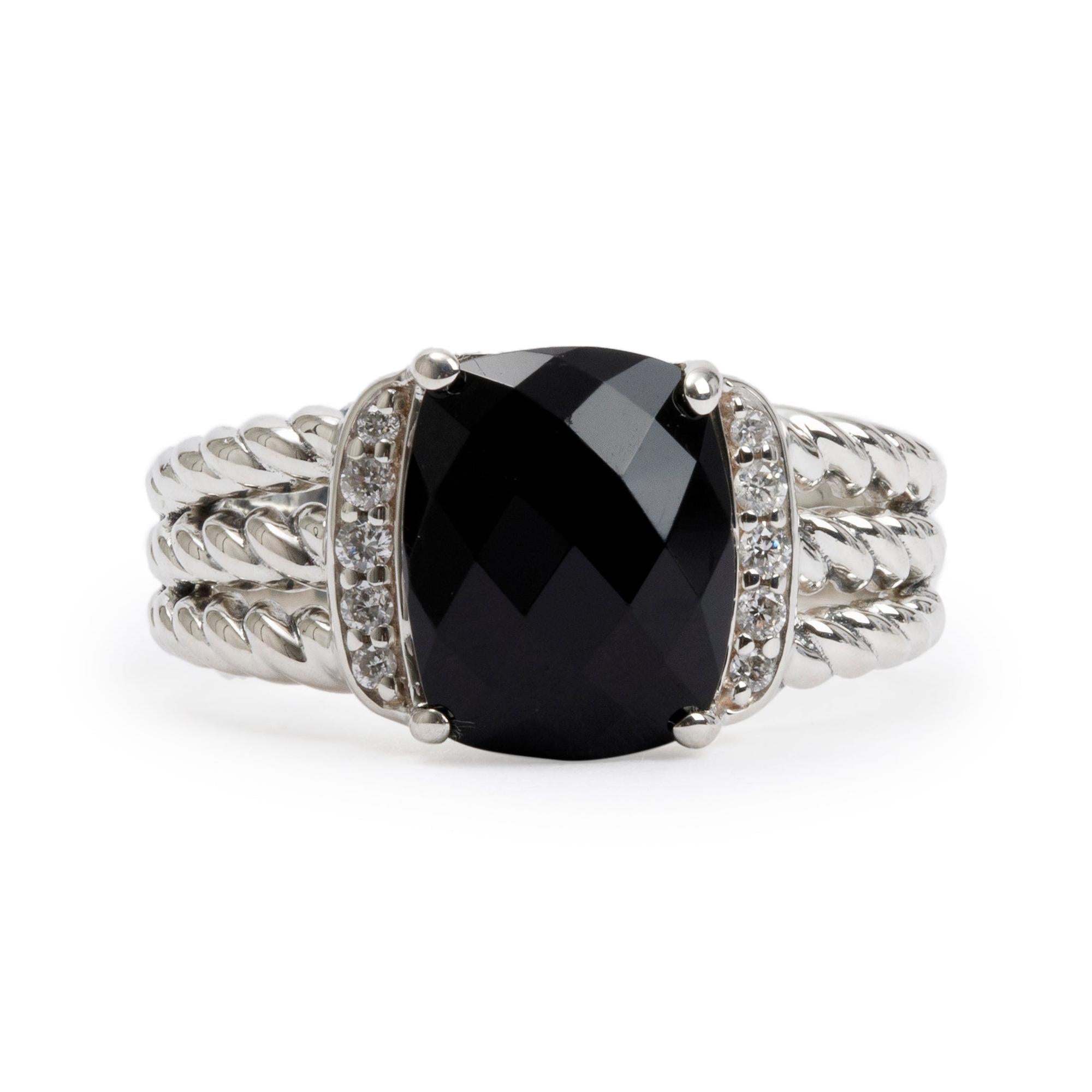 David Yurman Sterling Silver Onyx & Diamond Petite Wheaton Ring, Size 5