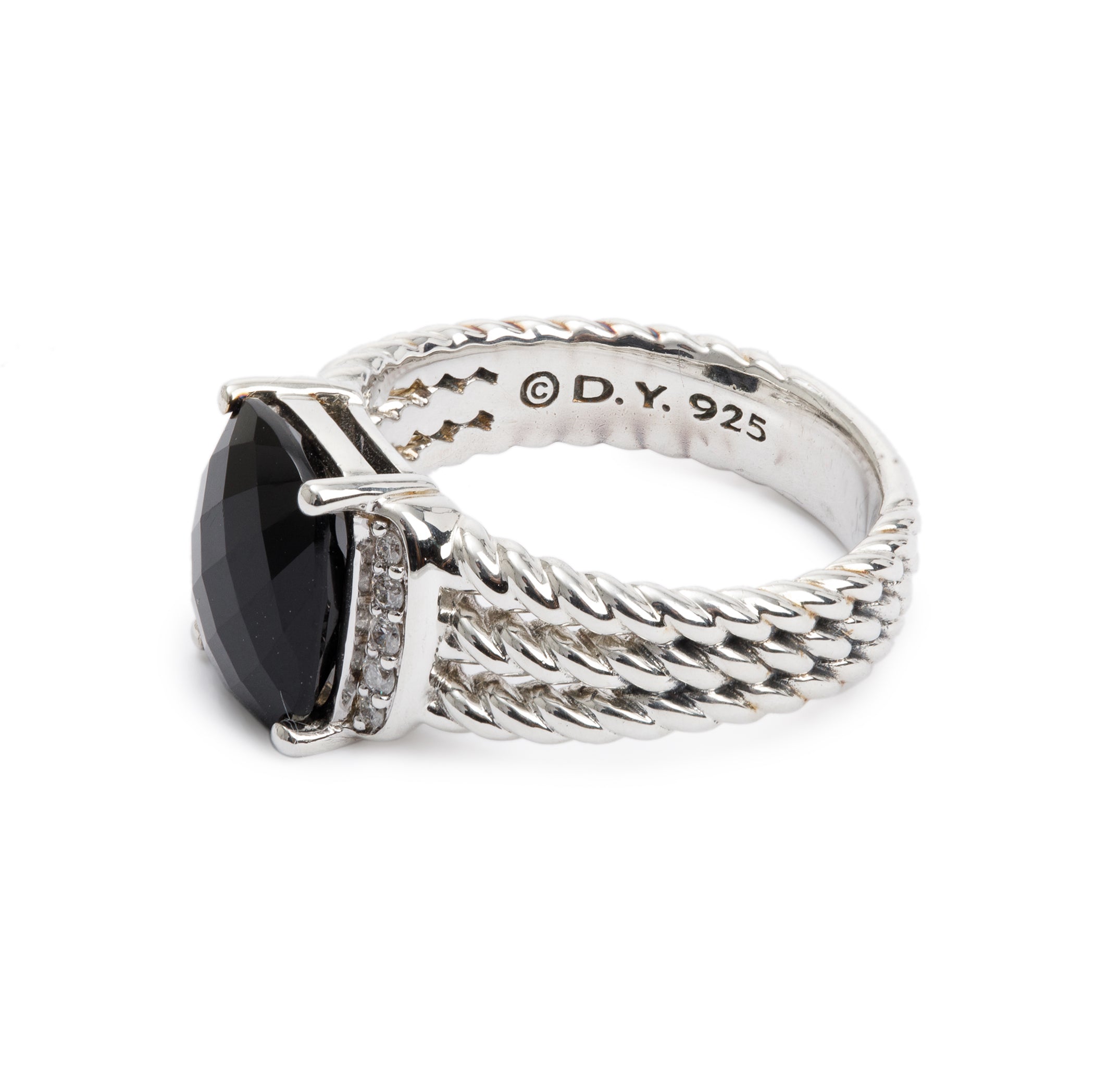 David Yurman Sterling Silver Onyx & Diamond Petite Wheaton Ring, Size 5.75